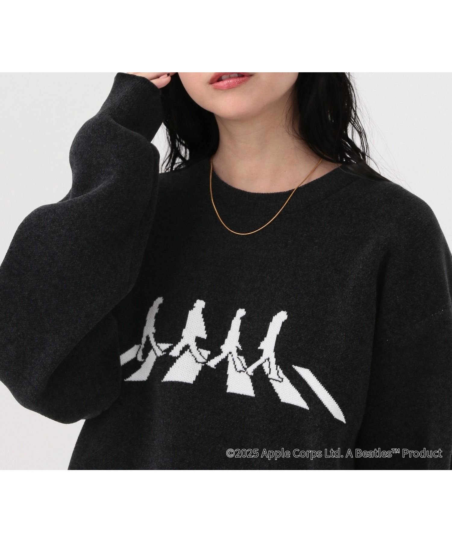 【グローバルワーク/GLOBAL WORK】のTHE BEATLES/やわらかリッチモールニット/625301 インテリア・キッズ・メンズ・レディースファッション・服の通販 founy(ファニー) ファッション Fashion レディースファッション Fashion for Women トップス・カットソー Cut & Sew Tops ニット Knit Tops & Sweaters おすすめ Recommended / Our Picks モチーフ Motif, Design Theme エレガント 上品 Elegant ブラック*AbbeyRoad10|ID: prp329100004795679 ipo3291000000034794252