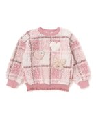 【ベベ オンライン ストア/BEBE ONLINE STORE / KIDS】のハートリボンキラキラボアパッチもこもこチェックトレーナー(80~130cm) ピンク系|ID: prp329100004795710 ipo3291000000035064441