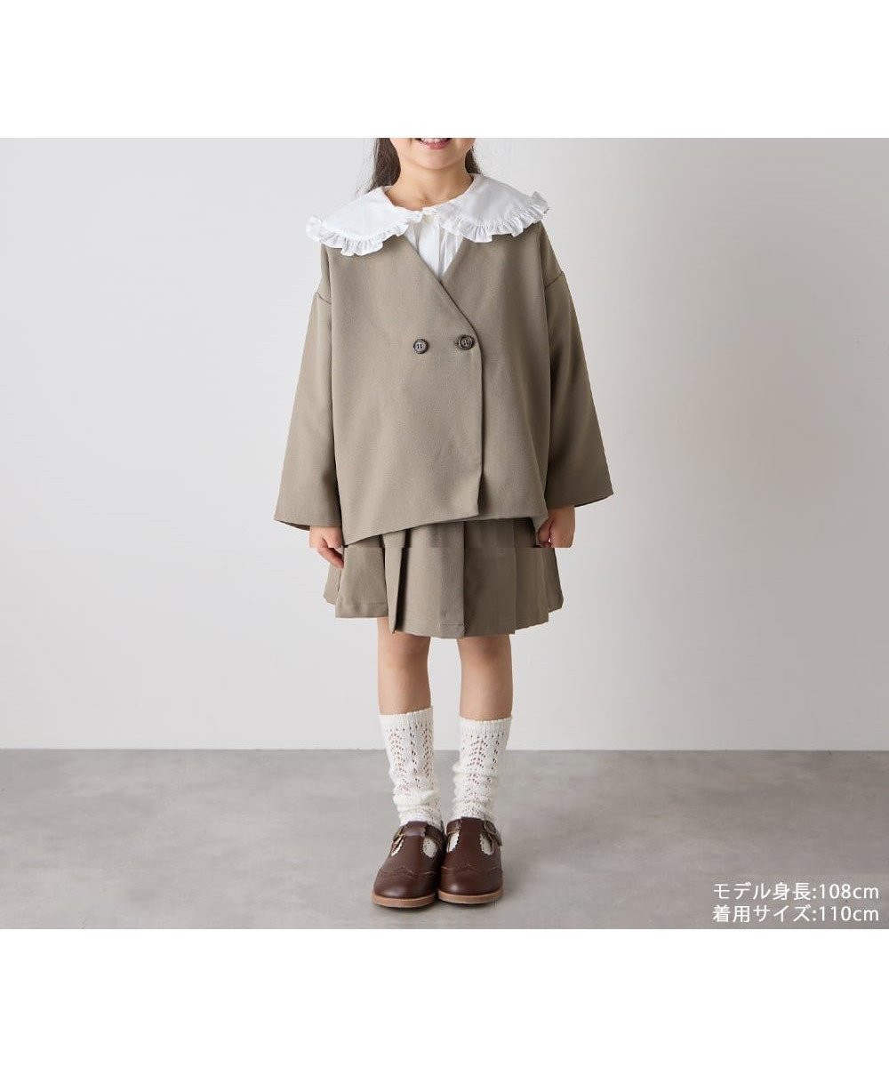 【リジェール/riziere / KIDS】のノーカラージャケットプリーツスカートセットアップ インテリア・キッズ・メンズ・レディースファッション・服の通販 founy(ファニー) 　ファッション　Fashion　キッズファッション　Fashion for Kids　おすすめ　Recommended / Our Picks　インナー　Innerwear　ジャケット　Jacket, Outerwear　プリーツ　Pleats, Pleated　ポケット　Pocket, Pocket Detail　人気　Popular, Best Seller　KHAKIBEIGE|ID: prp329100004795743 ipo3291000000035157948