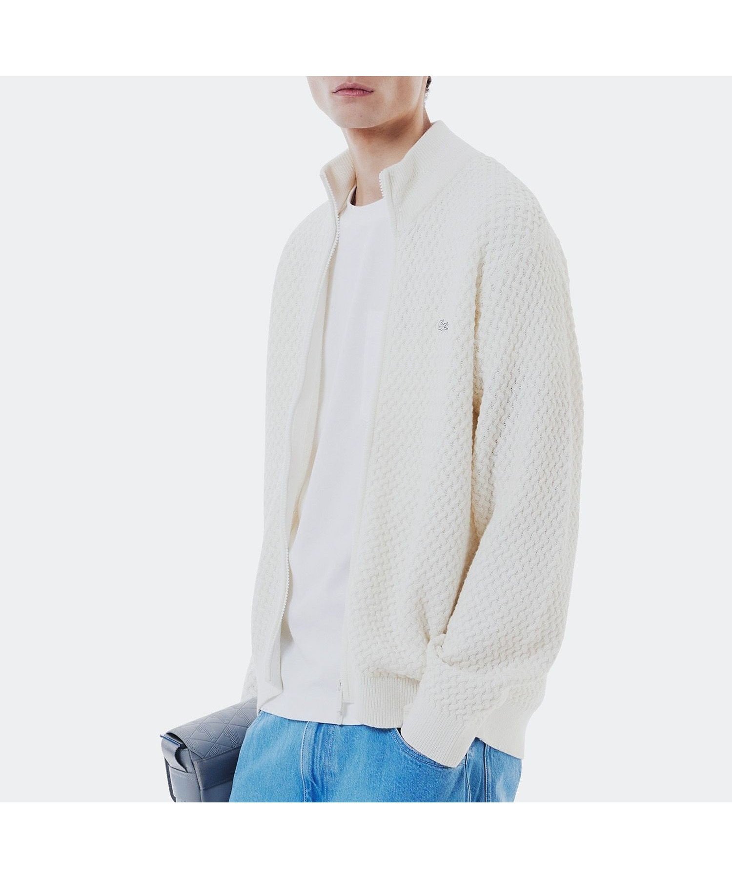 【ラコステ/LACOSTE / MEN】のバスケットニット ダブルジップ ドライバーズニット インテリア・キッズ・メンズ・レディースファッション・服の通販 founy(ファニー) ファッション Fashion メンズファッション Fashion for Men スタンド Stand Collar, Upright Stand ストライプ Stripe, Striped Pattern スポーティ Sporty, Casual Athletic デニム Denim, Jeans Material バスケット Basket, Basket Bag リブニット Rib Knit, Ribbed Knit リラックス Relax, Relaxed Fit ホワイト|ID: prp329100004795758 ipo3291000000034794651