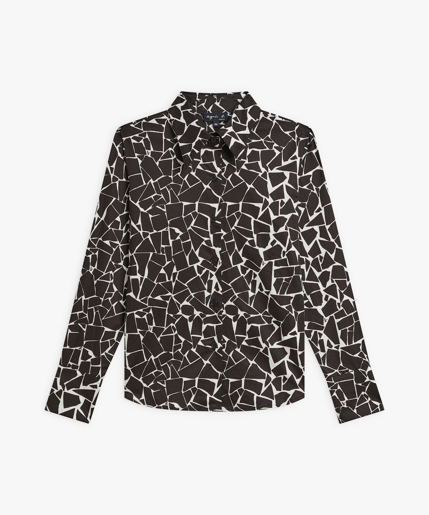 【アニエスベー ファム/agnes b. FEMME】のコットン プリント 長袖 ブラウス Jimi インテリア・キッズ・メンズ・レディースファッション・服の通販 founy(ファニー) 　ファッション　Fashion　レディースファッション　Fashion for Women　トップス・カットソー　Cut & Sew Tops　シャツ・ブラウス・オフィスカジュアル　Elegant Blouses & Button-Ups　フィット　Fit, Slim Fit　プリント　Print, Printed Pattern　モザイク　Mosaic, Geometric Pattern　モノトーン　Monotone, Black and White　長袖　Long Sleeve, Full Sleeve　ブラック|ID: prp329100004795798 ipo3291000000034794833