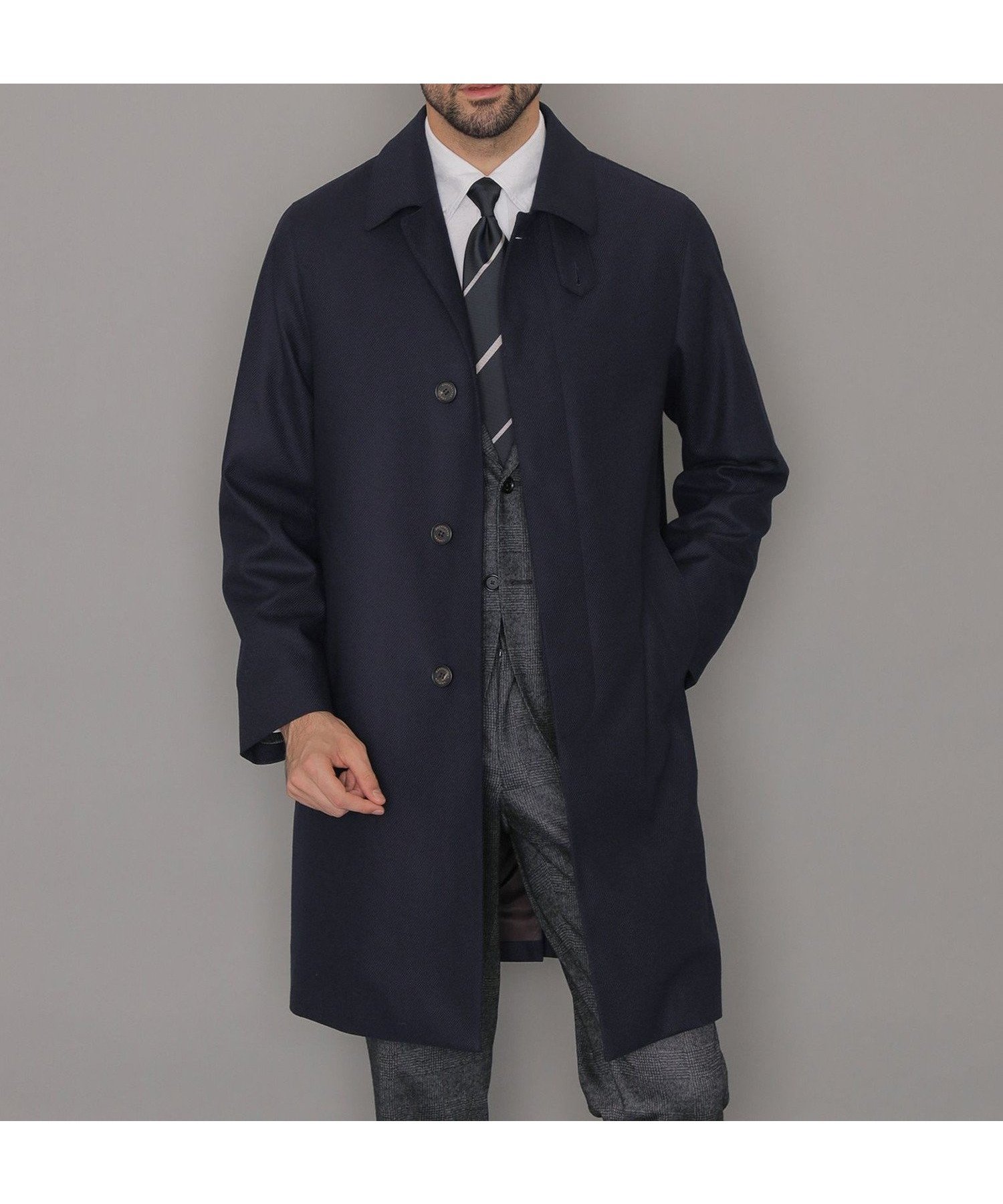 【マッキントッシュ ロンドン/MACKINTOSH LONDON / MEN】の【DUNFORD】【Loro Piana Fabric】ウールツイルステンカラーコート インテリア・キッズ・メンズ・レディースファッション・服の通販 founy(ファニー) 　ファッション　Fashion　メンズファッション　Fashion for Men　イタリア　Italy　秋　Autumn　シンプル　Simple, Minimal　ツイード　Twill, Twill Weave　パターン　Pattern, Design Print　ファブリック　Fabric, Textile　フィット　Fit, Slim Fit　フロント　Front, Front Design　メランジ　Melange, Mixed Yarn　ラグジュアリー　Luxury, Elegant　冬　Winter / This Winter　エレガント 上品　Elegant　ネイビー|ID: prp329100004795806 ipo3291000000034878462