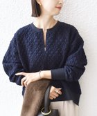 【シップス フォー ウィメン/SHIPS】の【WEB限定】 手洗い可能 キルティング ジャカード キーネック プルオーバー ネイビー|ID: prp329100004795813 ipo3291000000034794892