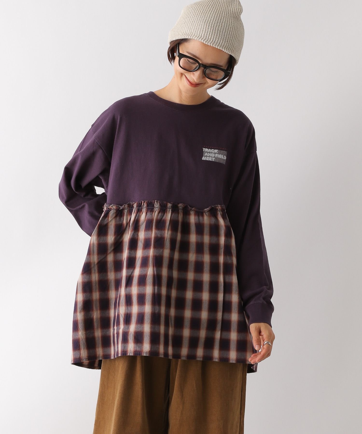 【レプシィム ローリーズファーム/LEPSIM LOWRYS FARM】の切り替えリメイク風チュニック インテリア・キッズ・メンズ・レディースファッション・服の通販 founy(ファニー) ファッション Fashion レディースファッション Fashion for Women トップス・カットソー Cut & Sew Tops おすすめ Recommended / Our Picks シンプル Simple, Minimal スラックス Slacks, Dress Pants チュニック Tunic, Long Top ボトム Bottoms, Lower Wear リメイク Remake, Reconstructed ロング Long, Long-Length 秋 Autumn パープルチェック95|ID: prp329100004795882 ipo3291000000034795240