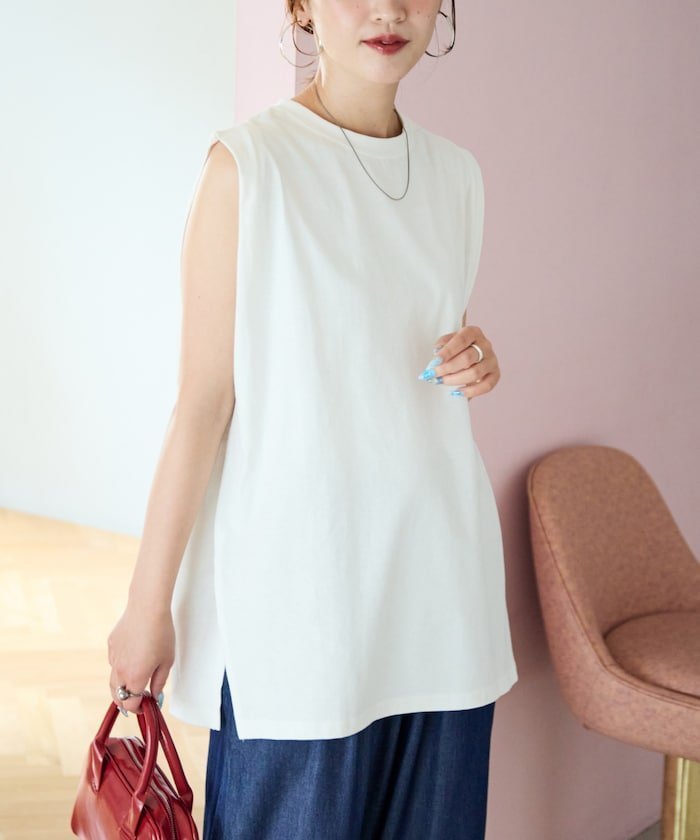 【フリークスストア/FREAK'S STORE】の袖 インタック ノースリーブ Tシャツ【限定展開】 25SS 人気、トレンドファッション・服の通販 founy(ファニー) 　ファッション　Fashion　レディースファッション　Fashion for Women　トップス・カットソー　Cut & Sew Tops　キャミソール&ノースリーブ　Camisoles & Sleeveless Tops　シャツ・ブラウス・オフィスカジュアル　Elegant Blouses & Button-Ups　ロングTシャツ・Tシャツ　Longline T-Shirts & Tees　シンプル　Simple, Minimal　スラックス　Slacks, Dress Pants　スリット　Slit, Slit Detail　タイトスカート　Pencil Skirt, Tight Skirt　ノースリーブ　Sleeveless, No-Sleeve　ビッグ　Big, Oversized　ベーシック　Basic, Essential　ワイド　Wide, Wide Fit　S/S・春夏　SS, Spring/Summer, Warm Season　おすすめ　Recommended / Our Picks　夏　Summer　エレガント 上品　Elegant　2025年　2025　2025春夏・S/S　Spring/Summer 2025 SS25　 other-1|ID: prp329100004795903 ipo3291000000034795357
