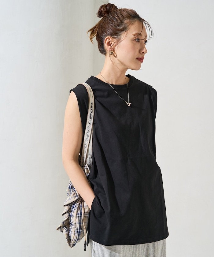 【フリークスストア/FREAK'S STORE】の袖 インタック ノースリーブ Tシャツ【限定展開】 25SS インテリア・キッズ・メンズ・レディースファッション・服の通販 founy(ファニー) 　ファッション　Fashion　レディースファッション　Fashion for Women　トップス・カットソー　Cut & Sew Tops　キャミソール&ノースリーブ　Camisoles & Sleeveless Tops　シャツ・ブラウス・オフィスカジュアル　Elegant Blouses & Button-Ups　ロングTシャツ・Tシャツ　Longline T-Shirts & Tees　シンプル　Simple, Minimal　スラックス　Slacks, Dress Pants　スリット　Slit, Slit Detail　タイトスカート　Pencil Skirt, Tight Skirt　ノースリーブ　Sleeveless, No-Sleeve　ビッグ　Big, Oversized　ベーシック　Basic, Essential　ワイド　Wide, Wide Fit　S/S・春夏　SS, Spring/Summer, Warm Season　おすすめ　Recommended / Our Picks　夏　Summer　エレガント 上品　Elegant　2025年　2025　2025春夏・S/S　Spring/Summer 2025 SS25　ブラック|ID: prp329100004795903 ipo3291000000034795362