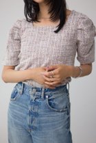 【アズール バイ マウジー/AZUL by moussy】のカットツイード袖ギャザートップス RED|ID: prp329100004795909 ipo3291000000034795390