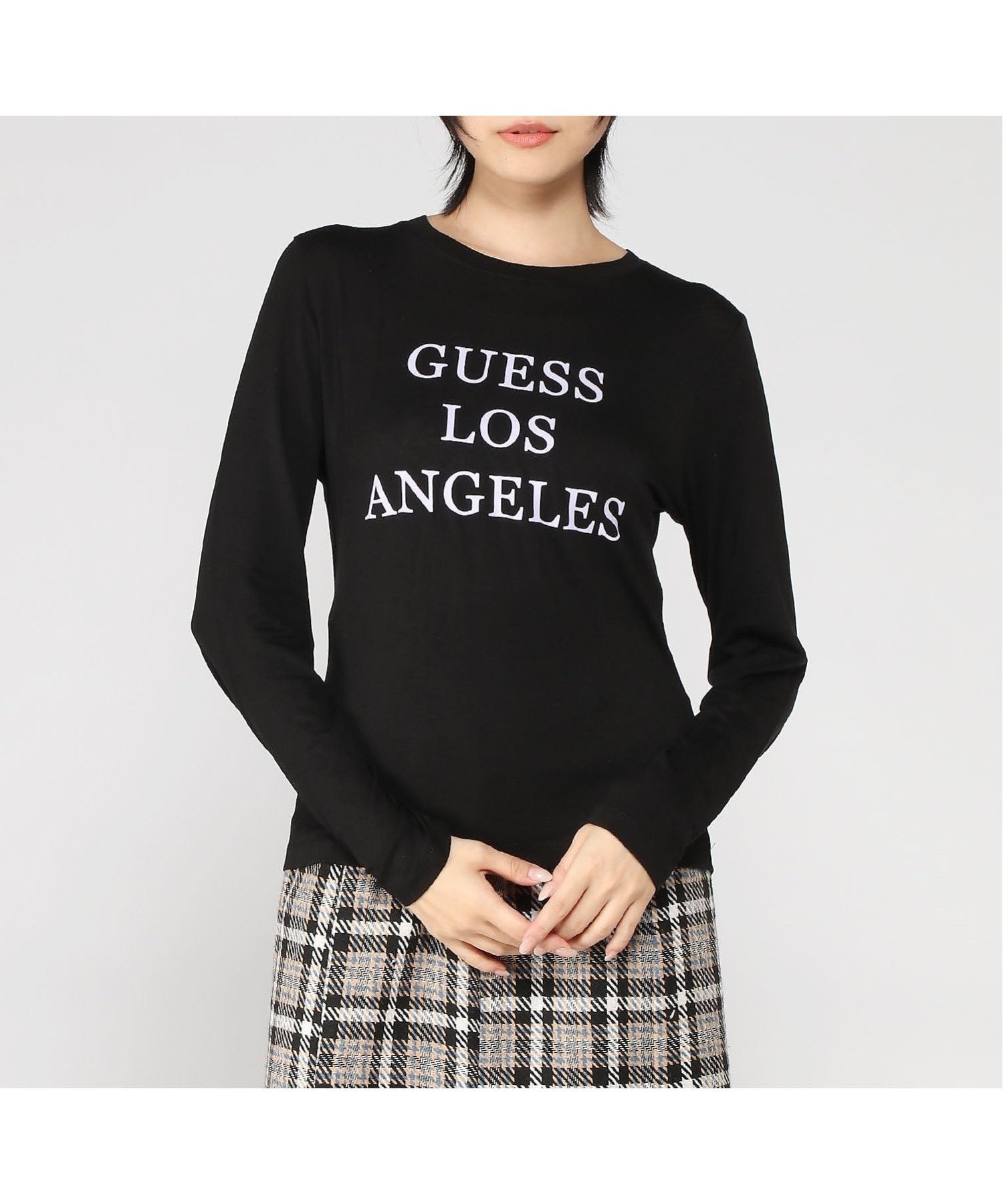 【ゲス/GUESS】のGUESS/LADIES L/Slv Tee Shirt インテリア・キッズ・メンズ・レディースファッション・服の通販 founy(ファニー) 　ファッション　Fashion　レディースファッション　Fashion for Women　トップス・カットソー　Cut & Sew Tops　シャツ・ブラウス・オフィスカジュアル　Elegant Blouses & Button-Ups　フェミニン　Feminine, Girly　フロント　Front, Front Design　ブラック|ID: prp329100004795919 ipo3291000000034795435