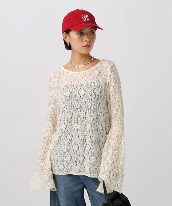 【ベイフロー/BAYFLOW】のフレアスリーブカットレースプルオーバー インテリア・キッズ・メンズ・レディースファッション・服の通販 founy(ファニー) https://founy.com/ ファッション Fashion レディースファッション Fashion for Women トップス・カットソー Cut & Sew Tops カジュアルプルオーバー・ニットトップス Pullovers & Knit Tops / Casual Pullovers おすすめ Recommended / Our Picks インナー Innerwear ガーリー Girly, Feminine Style ジャケット Jacket, Outerwear スウェット / スエット Sweatshirt, Sweatwear スリーブ Sleeve, Long Sleeve / Short Sleeve トレンド Trend, Trending Now フレア Flare, Flared リボン Ribbon, Bow レース Lace, Lace Fabric A/W・秋冬 Autumn/Winter |ID: prp329100004795926 ipo3291000000034795467