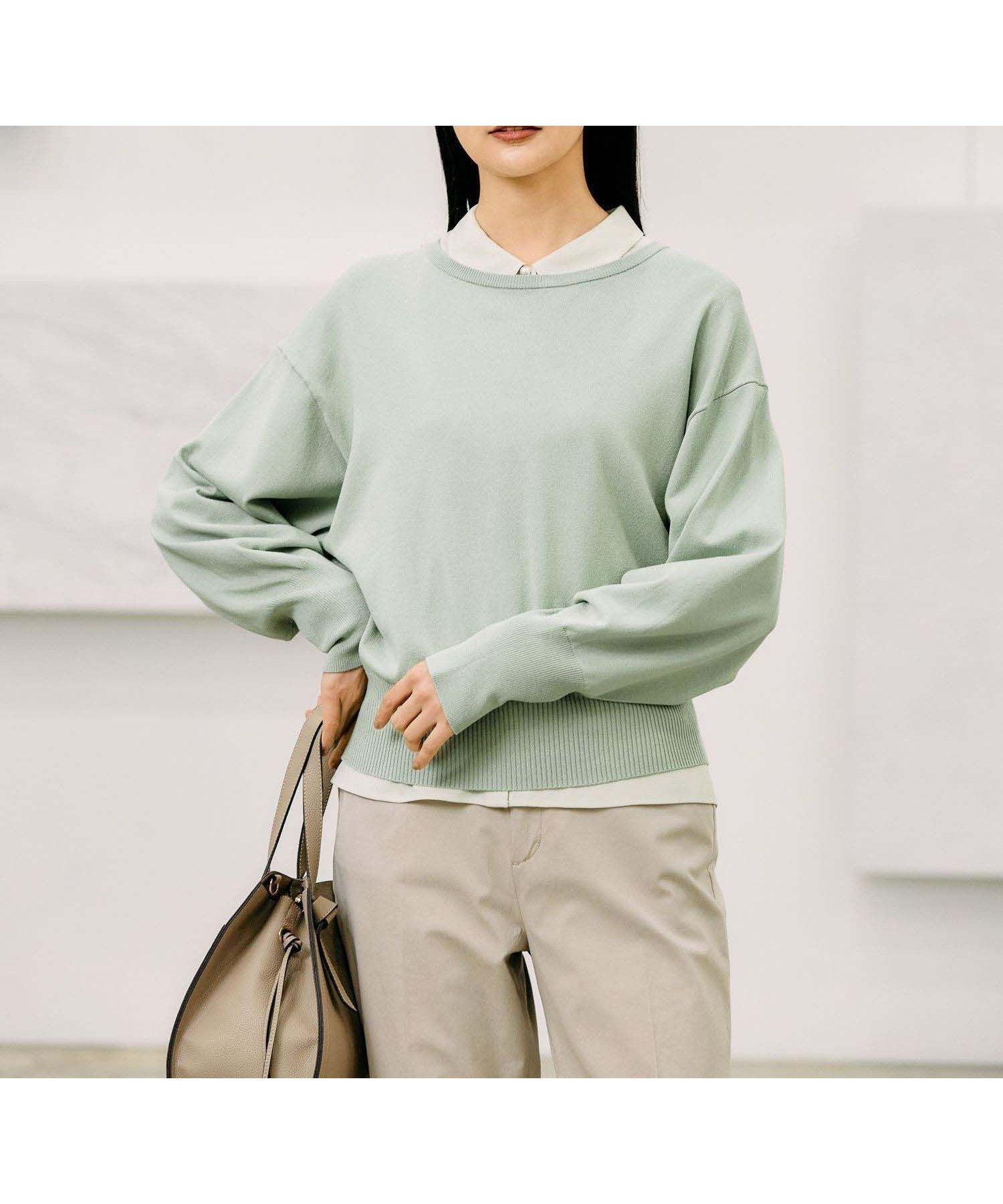 【グローバルワーク/GLOBAL WORK】のスッキレイクルーネックプルオーバー/252060 インテリア・キッズ・メンズ・レディースファッション・服の通販 founy(ファニー) 　ファッション　Fashion　レディースファッション　Fashion for Women　トップス・カットソー　Cut & Sew Tops　カジュアルプルオーバー・ニットトップス　Pullovers & Knit Tops / Casual Pullovers　なめらか　Smooth, Silky Texture　ジャケット　Jacket, Outerwear　デニム　Denim, Jeans Material　トレンド　Trend, Trending Now　ベーシック　Basic, Essential　ワイド　Wide, Wide Fit　春　Spring　ライトグリーン72|ID: prp329100004795934 ipo3291000000034795515