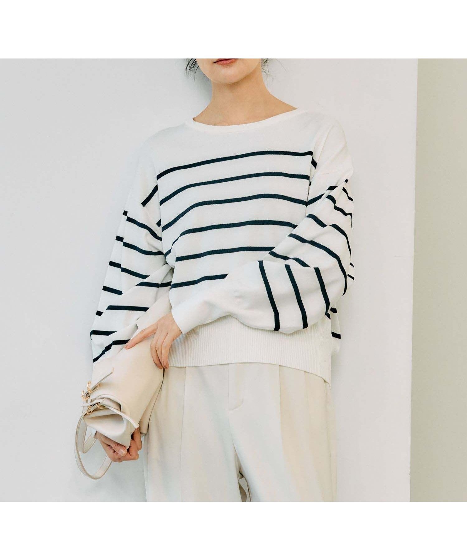 【グローバルワーク/GLOBAL WORK】のスッキレイクルーネックプルオーバー/252060 インテリア・キッズ・メンズ・レディースファッション・服の通販 founy(ファニー) 　ファッション　Fashion　レディースファッション　Fashion for Women　トップス・カットソー　Cut & Sew Tops　カジュアルプルオーバー・ニットトップス　Pullovers & Knit Tops / Casual Pullovers　なめらか　Smooth, Silky Texture　ジャケット　Jacket, Outerwear　デニム　Denim, Jeans Material　トレンド　Trend, Trending Now　ベーシック　Basic, Essential　ワイド　Wide, Wide Fit　春　Spring　アイボリー*ネイビーボーダー88|ID: prp329100004795934 ipo3291000000034795517