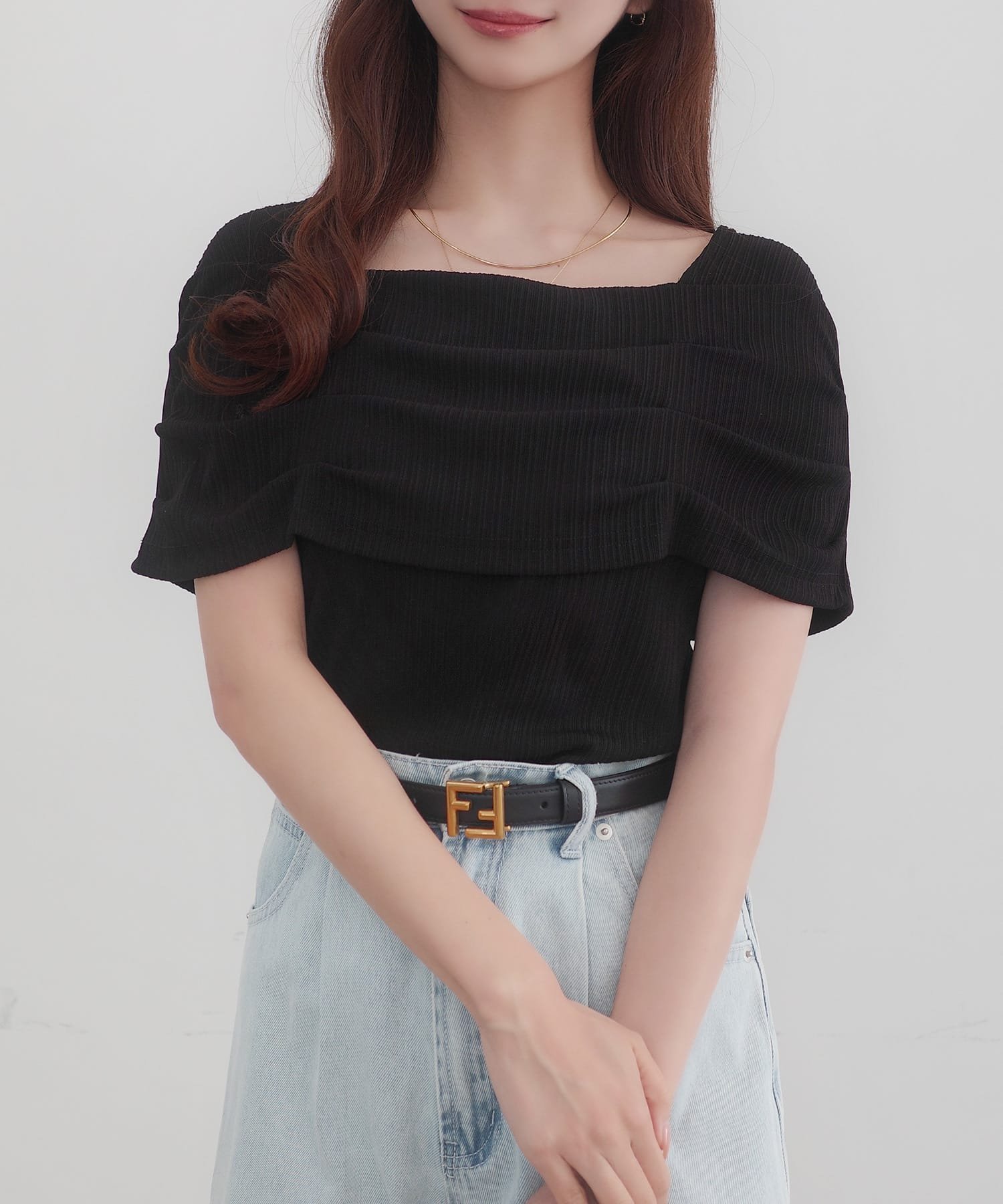 【ジュノア/JUNOAH】のCENEA オフショル風スクエアネックドレープリブカットソー 人気、トレンドファッション・服の通販 founy(ファニー) 　ファッション　Fashion　レディースファッション　Fashion for Women　トップス・カットソー　Cut & Sew Tops　カットソー・ベーシックTシャツ　Cut-and-Sewn Tops / Stretch Tees & Basics　 other-1|ID: prp329100004795969 ipo3291000000034795702