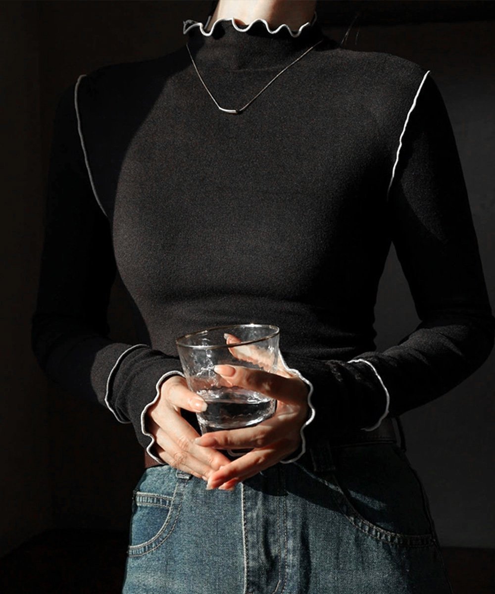 【ミニミニストア/miniministore】のパイピングトップス ヒートインナー微起毛 インテリア・キッズ・メンズ・レディースファッション・服の通販 founy(ファニー) 　ファッション　Fashion　レディースファッション　Fashion for Women　トップス・カットソー　Cut & Sew Tops　インナー　Innerwear　シンプル　Simple, Minimal　ストレッチ　Stretch, Stretchy Fabric　スラックス　Slacks, Dress Pants　デニム　Denim, Jeans Material　長袖　Long Sleeve, Full Sleeve　パイピング　Piping, Trim Design　フィット　Fit, Slim Fit　フリル　Frill, Ruffle　フレア　Flare, Flared　防寒　Cold Protection, Winter-Ready　無地　Plain, Solid Color　ロング　Long, Long-Length　A/W・秋冬　Autumn/Winter　おすすめ　Recommended / Our Picks　ブラック|ID: prp329100004795982 ipo3291000000034795775