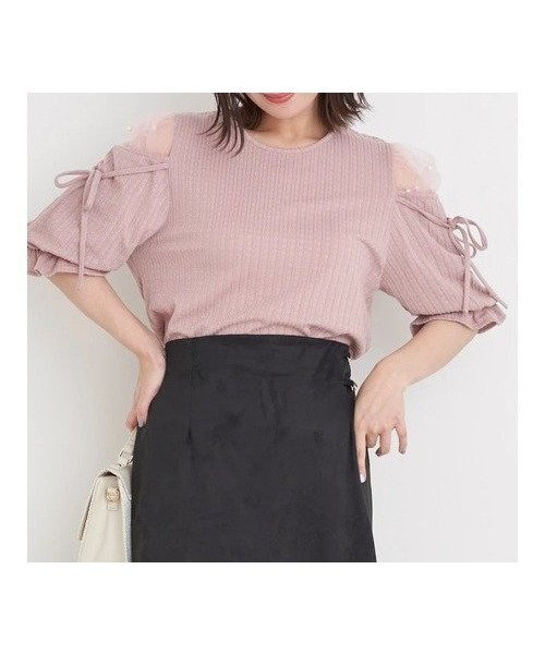 【ジェイ アンド シュプール/Re J&SUPURE】の肩チュールパール付きトップス 人気、トレンドファッション・服の通販 founy(ファニー) 　ファッション　Fashion　レディースファッション　Fashion for Women　トップス・カットソー　Cut & Sew Tops　エレガント 上品　Elegant　スラックス　Slacks, Dress Pants　タイトスカート　Pencil Skirt, Tight Skirt　チュール　Tulip, Tulip Motif　デニム　Denim, Jeans Material　トレンド　Trend, Trending Now　パール　Pearl, Pearl Accent　フェミニン　Feminine, Girly　リボン　Ribbon, Bow　 other-1|ID: prp329100004795991 ipo3291000000034795808