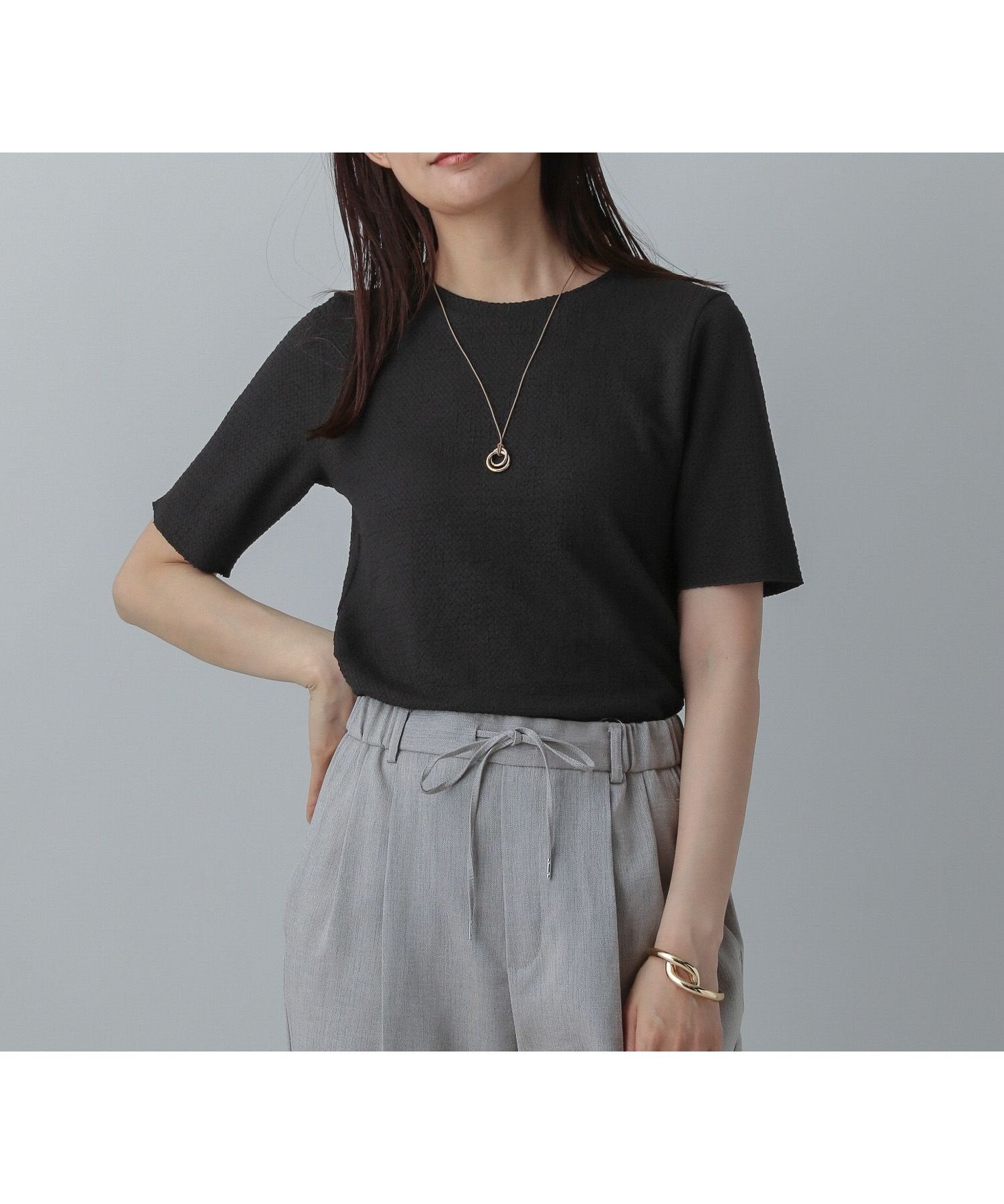 【グローバルワーク/GLOBAL WORK】のMATINEE LINE/ポコポコクルー半袖T/575120 インテリア・キッズ・メンズ・レディースファッション・服の通販 founy(ファニー) 　ファッション　Fashion　レディースファッション　Fashion for Women　トップス・カットソー　Cut & Sew Tops　おすすめ　Recommended / Our Picks　インナー　Innerwear　カットソー　Cut and Sewn Top　コンパクト　Compact, Small Size　フェミニン　Feminine, Girly　ロング　Long, Long-Length　エレガント 上品　Elegant　人気　Popular, Best Seller　半袖　Short Sleeve, Half Sleeve　ブラック09|ID: prp329100004796005 ipo3291000000034795858
