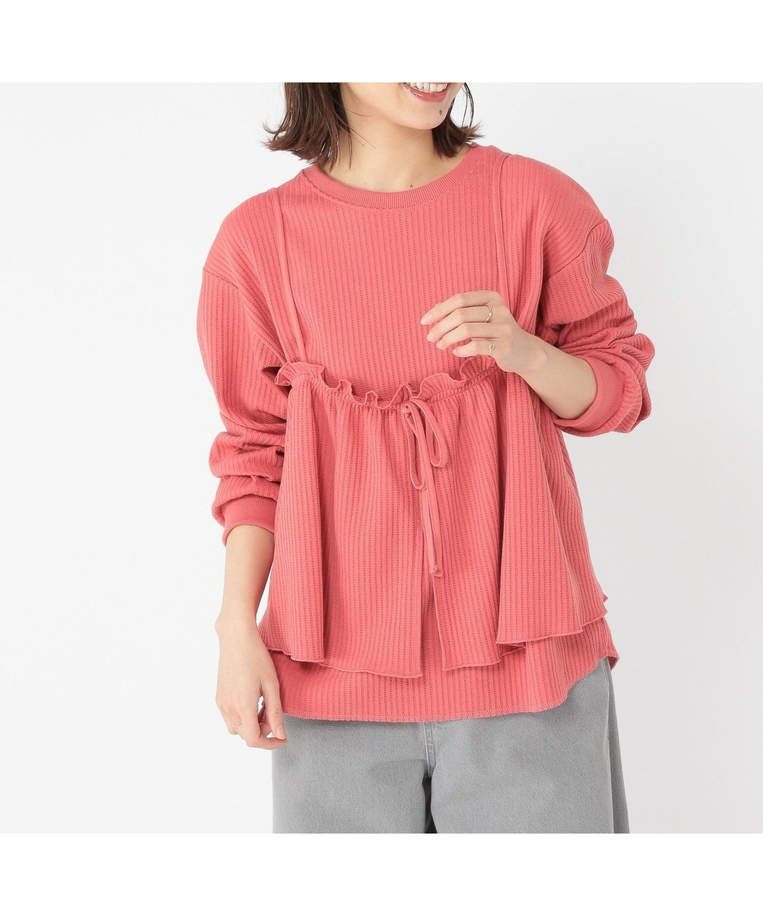 【スタディオ クリップ/studio CLIP】のワッフルビスチェセットプルオーバー インテリア・キッズ・メンズ・レディースファッション・服の通販 founy(ファニー) 　ファッション　Fashion　レディースファッション　Fashion for Women　トップス・カットソー　Cut & Sew Tops　カジュアルプルオーバー・ニットトップス　Pullovers & Knit Tops / Casual Pullovers　ビスチェ　Bustiers & Corset Tops / Layered Bustier Style　おすすめ　Recommended / Our Picks　カットソー　Cut and Sewn Top　スカーチョ　Skacho, Skirt-Pants　デニム　Denim, Jeans Material　ビスチェ　Bustier, Corset Top　ルーズ　Loose, Oversized　ワイド　Wide, Wide Fit　ワッフル　Waffle, Waffle Knit　春　Spring　レッド30|ID: prp329100004796007 ipo3291000000034795876