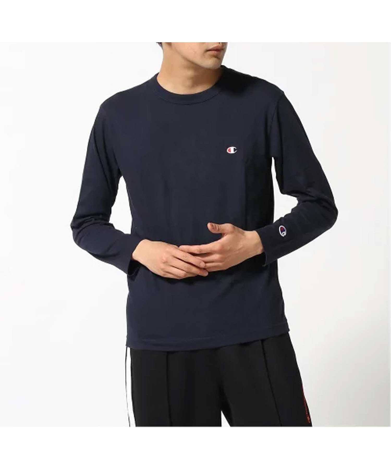 【ハンドサイン/HAND SIGN】のChampion/C3-P401 ロングスリーブTシャツ インテリア・キッズ・メンズ・レディースファッション・服の通販 founy(ファニー) 　ファッション　Fashion　レディースファッション　Fashion for Women　トップス・カットソー　Cut & Sew Tops　シャツ・ブラウス・オフィスカジュアル　Elegant Blouses & Button-Ups　ロングTシャツ・Tシャツ　Longline T-Shirts & Tees　おすすめ　Recommended / Our Picks　インナー　Innerwear　スリーブ　Sleeve, Long Sleeve / Short Sleeve　ベーシック　Basic, Essential　リラックス　Relax, Relaxed Fit　ロング　Long, Long-Length　ワンポイント　One Point, Statement Accent　ネイビー|ID: prp329100004796011 ipo3291000000034795890