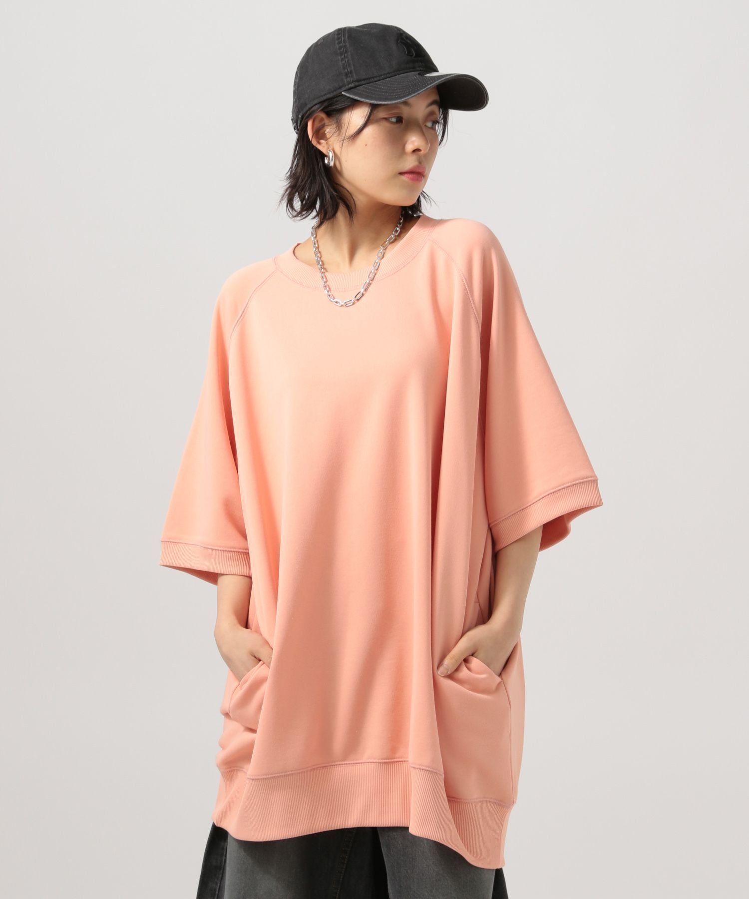 【ベイフロー/BAYFLOW】のサイドポケット付き BIG五分袖チュニック インテリア・キッズ・メンズ・レディースファッション・服の通販 founy(ファニー) 　ファッション　Fashion　レディースファッション　Fashion for Women　トップス・カットソー　Cut & Sew Tops　おすすめ　Recommended / Our Picks　ストレッチ　Stretch, Stretchy Fabric　スリーブ　Sleeve, Long Sleeve / Short Sleeve　タイトスカート　Pencil Skirt, Tight Skirt　チュニック　Tunic, Long Top　デニム　Denim, Jeans Material　ビッグ　Big, Oversized　ボトム　Bottoms, Lower Wear　ポケット　Pocket, Pocket Detail　半袖　Short Sleeve, Half Sleeve　オレンジ40|ID: prp329100004796014 ipo3291000000034795899