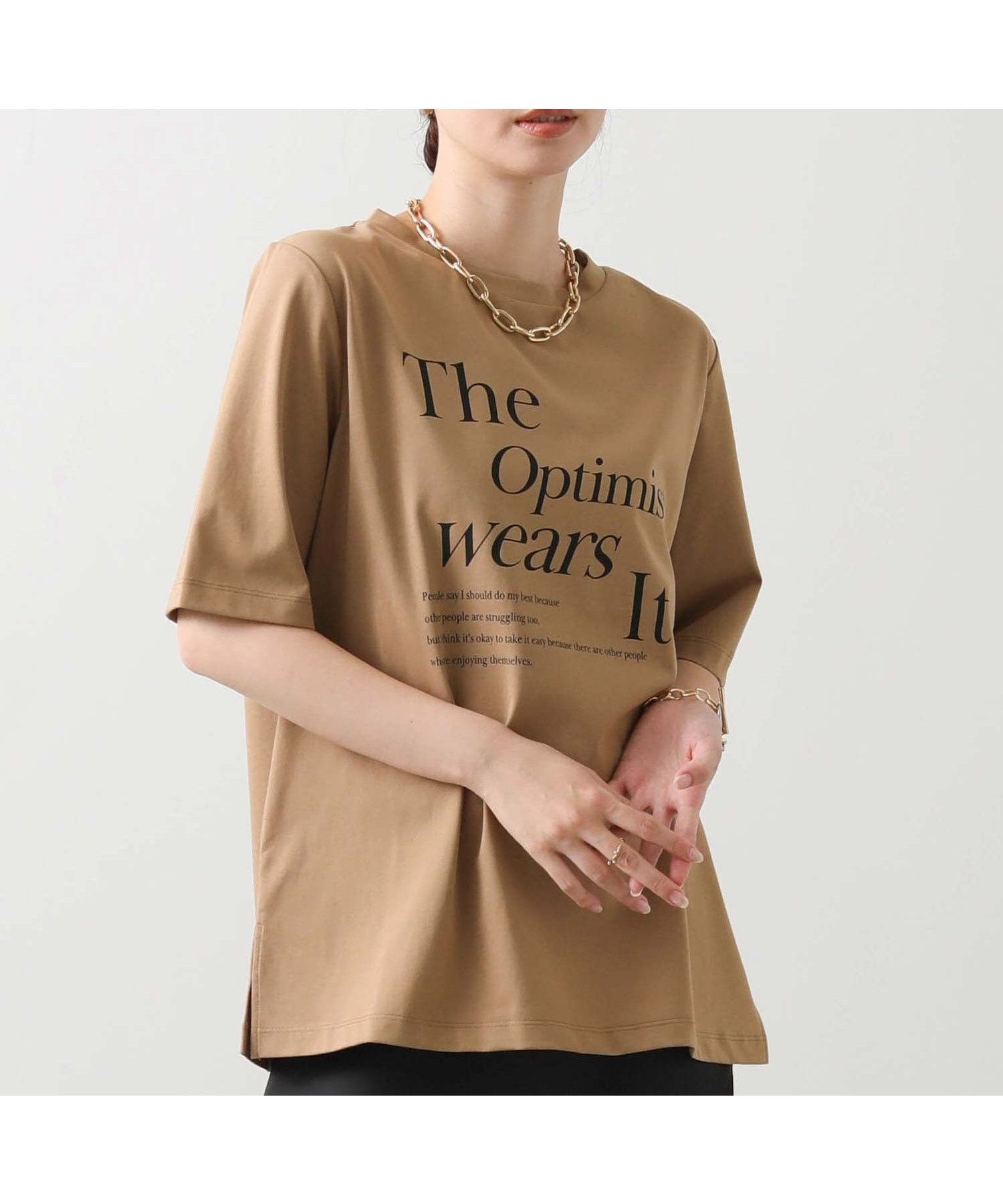 【グレディブリリアン/Gready Brilliant】のOptimistロゴTシャツ インテリア・キッズ・メンズ・レディースファッション・服の通販 founy(ファニー) 　ファッション　Fashion　レディースファッション　Fashion for Women　トップス・カットソー　Cut & Sew Tops　シャツ・ブラウス・オフィスカジュアル　Elegant Blouses & Button-Ups　ロングTシャツ・Tシャツ　Longline T-Shirts & Tees　秋　Autumn　シンプル　Simple, Minimal　スリット　Slit, Slit Detail　バランス　Balance, Style Balance　フロント　Front, Front Design　プリント　Print, Printed Pattern　ロング　Long, Long-Length　ワイド　Wide, Wide Fit　CAM|ID: prp329100004796051 ipo3291000000034796095