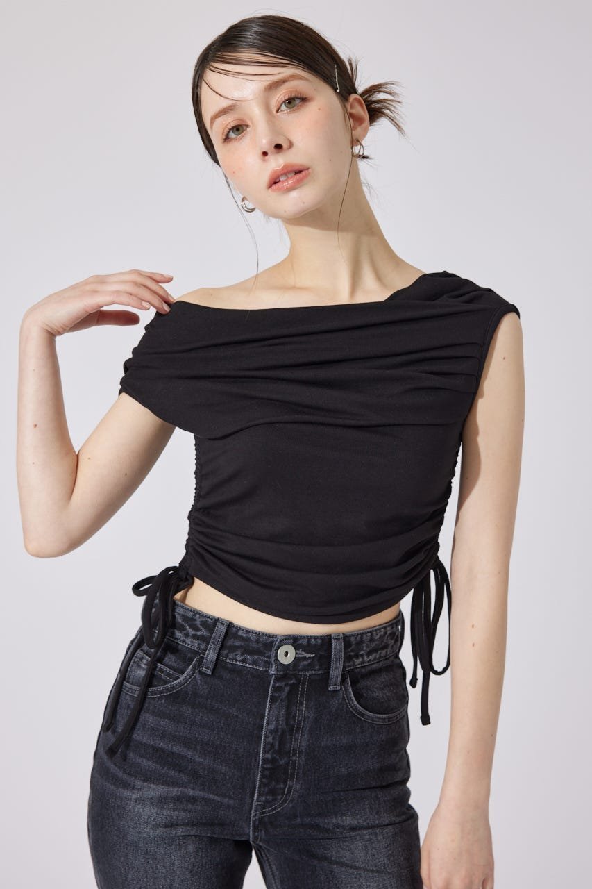 【リエンダ/rienda】のカシュクールサイドドロストトップス インテリア・キッズ・メンズ・レディースファッション・服の通販 founy(ファニー) 　ファッション　Fashion　レディースファッション　Fashion for Women　トップス・カットソー　Cut & Sew Tops　ギャザー　Gathered, Ruffled　再入荷　Restock / Back in Stock　BLK|ID: prp329100004796261 ipo3291000000035007023