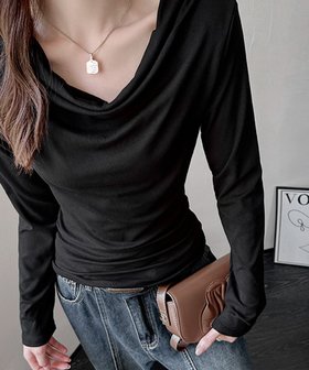 【ミニミニストア/miniministore】のドレープネックTシャツ 長袖トップス春秋 人気、トレンドファッション・服の通販 founy(ファニー) ファッション Fashion レディースファッション Fashion for Women トップス・カットソー Cut & Sew Tops シャツ・ブラウス・オフィスカジュアル Elegant Blouses & Button-Ups ロングTシャツ・Tシャツ Longline T-Shirts & Tees とろみ Fluid, Flowy Fabric なめらか Smooth, Silky Texture インナー Innerwear カットソー Cut and Sewn Top スラックス Slacks, Dress Pants デニム Denim, Jeans Material エレガント 上品 Elegant 無地 Plain, Solid Color 秋 Autumn ビジネス 仕事 通勤 Business / Work / Commuting 長袖 Long Sleeve, Full Sleeve |ID:prp329100004796307