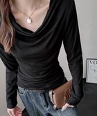 【ミニミニストア/miniministore】のドレープネックTシャツ 長袖トップス春秋 人気、トレンドファッション・服の通販 founy(ファニー) ファッション Fashion レディースファッション Fashion for Women トップス・カットソー Cut & Sew Tops シャツ・ブラウス・オフィスカジュアル Elegant Blouses & Button-Ups ロングTシャツ・Tシャツ Longline T-Shirts & Tees とろみ Fluid, Flowy Fabric なめらか Smooth, Silky Texture インナー Innerwear カットソー Cut and Sewn Top スラックス Slacks, Dress Pants デニム Denim, Jeans Material エレガント 上品 Elegant 無地 Plain, Solid Color 秋 Autumn ビジネス 仕事 通勤 Business / Work / Commuting 長袖 Long Sleeve, Full Sleeve thumbnail ブラック|ID: prp329100004796307 ipo3291000000034797906
