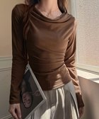 【ミニミニストア/miniministore】のドレープネックTシャツ 長袖トップス春秋 人気、トレンドファッション・服の通販 founy(ファニー) ファッション Fashion レディースファッション Fashion for Women トップス・カットソー Cut & Sew Tops シャツ・ブラウス・オフィスカジュアル Elegant Blouses & Button-Ups ロングTシャツ・Tシャツ Longline T-Shirts & Tees とろみ Fluid, Flowy Fabric なめらか Smooth, Silky Texture インナー Innerwear カットソー Cut and Sewn Top スラックス Slacks, Dress Pants デニム Denim, Jeans Material エレガント 上品 Elegant 無地 Plain, Solid Color 秋 Autumn ビジネス 仕事 通勤 Business / Work / Commuting 長袖 Long Sleeve, Full Sleeve thumbnail ブラウン|ID: prp329100004796307 ipo3291000000034797908
