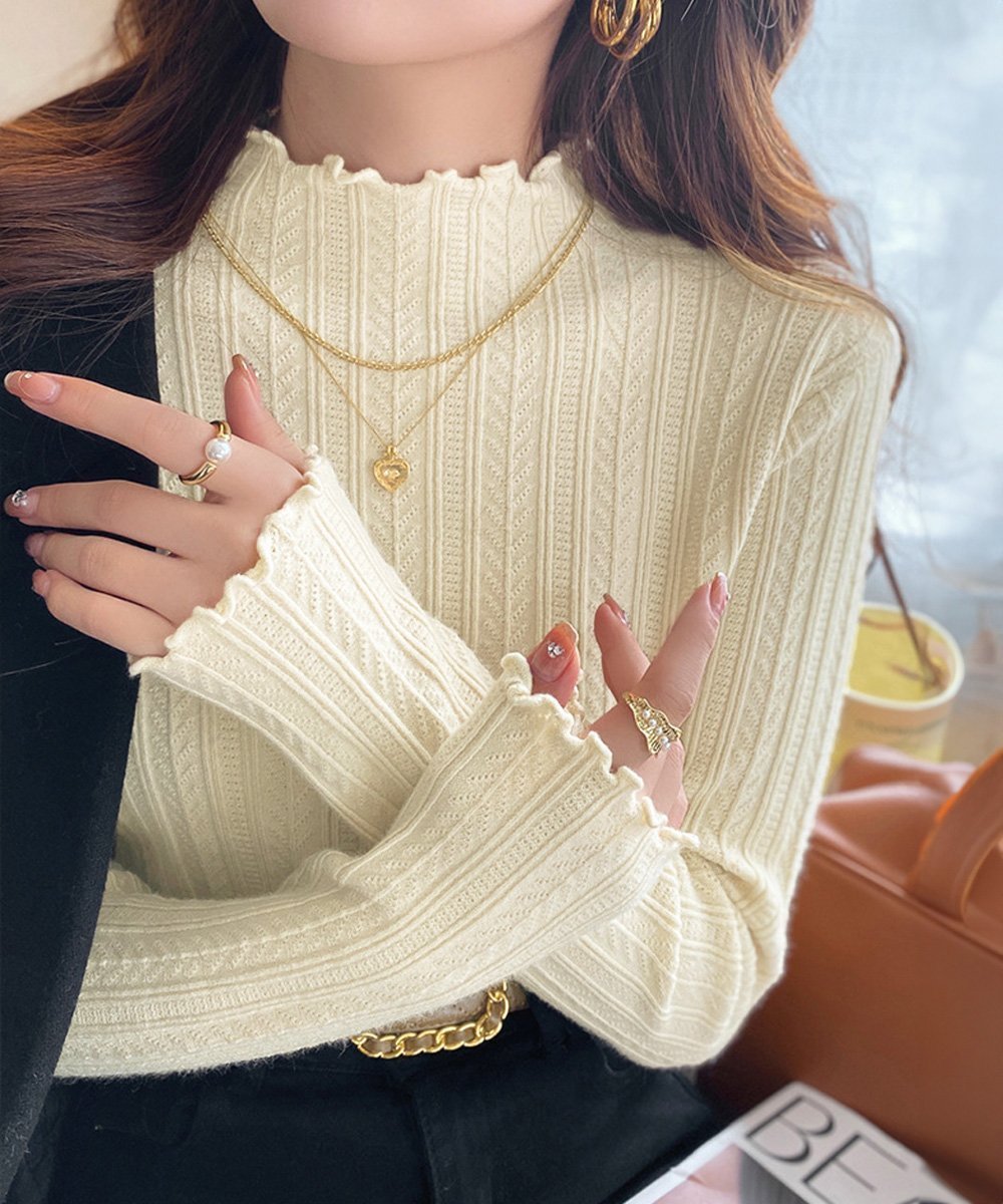 【ミニミニストア/miniministore】のニットソー 長袖 プチハイネック 韓国風 人気、トレンドファッション・服の通販 founy(ファニー) 　ファッション　Fashion　レディースファッション　Fashion for Women　トップス・カットソー　Cut & Sew Tops　ニット　Knit Tops & Sweaters　アクリル　Acrylic Material　イエロー　Yellow　秋　Autumn　ニットソー　Knit-Sewn, Cut & Sew Knit　長袖　Long Sleeve, Full Sleeve　ハイネック　High Neck, Mock Neck　ベーシック　Basic, Essential　冬　Winter / This Winter　A/W・秋冬　Autumn/Winter　ビジネス 仕事 通勤　Business / Work / Commuting　 other-1|ID: prp329100004796331 ipo3291000000034798122