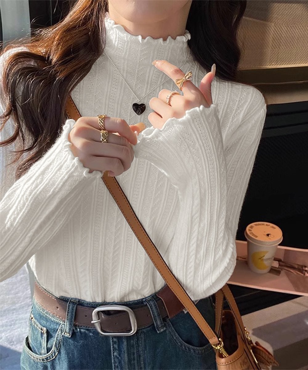 【ミニミニストア/miniministore】のニットソー 長袖 プチハイネック 韓国風 インテリア・キッズ・メンズ・レディースファッション・服の通販 founy(ファニー) 　ファッション　Fashion　レディースファッション　Fashion for Women　トップス・カットソー　Cut & Sew Tops　ニット　Knit Tops & Sweaters　アクリル　Acrylic Material　イエロー　Yellow　秋　Autumn　ニットソー　Knit-Sewn, Cut & Sew Knit　長袖　Long Sleeve, Full Sleeve　ハイネック　High Neck, Mock Neck　ベーシック　Basic, Essential　冬　Winter / This Winter　A/W・秋冬　Autumn/Winter　ビジネス 仕事 通勤　Business / Work / Commuting　ホワイト|ID: prp329100004796331 ipo3291000000034798137