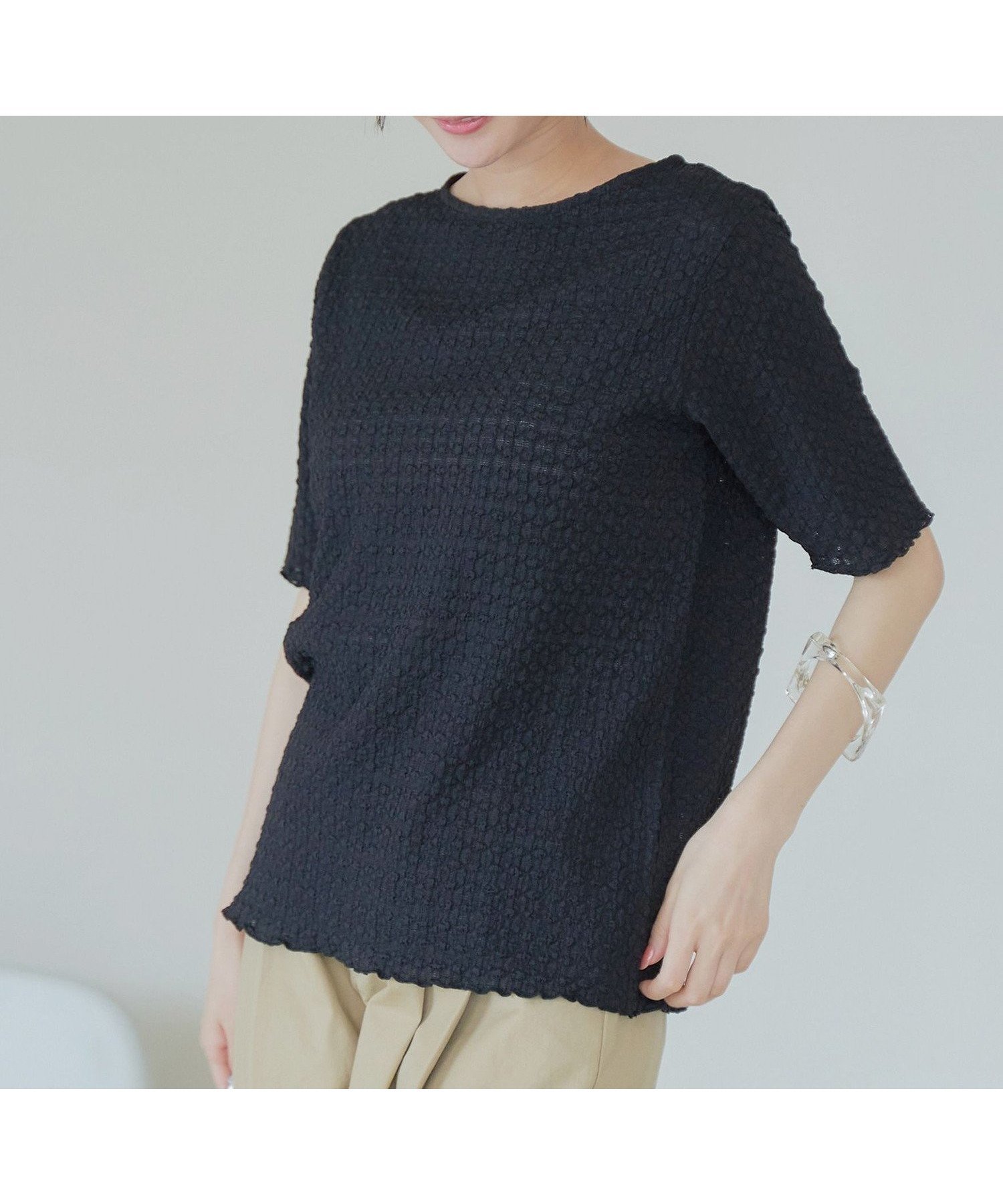 【コーエン/COEN】のポコポコハーフスリーブTシャツ インテリア・キッズ・メンズ・レディースファッション・服の通販 founy(ファニー) 　ファッション　Fashion　レディースファッション　Fashion for Women　トップス・カットソー　Cut & Sew Tops　シャツ・ブラウス・オフィスカジュアル　Elegant Blouses & Button-Ups　ロングTシャツ・Tシャツ　Longline T-Shirts & Tees　インナー　Innerwear　カットソー　Cut and Sewn Top　シンプル　Simple, Minimal　人気　Popular, Best Seller　ベーシック　Basic, Essential　半袖　Short Sleeve, Half Sleeve　おすすめ　Recommended / Our Picks　夏　Summer　BLACK|ID: prp329100004796353 ipo3291000000034798341