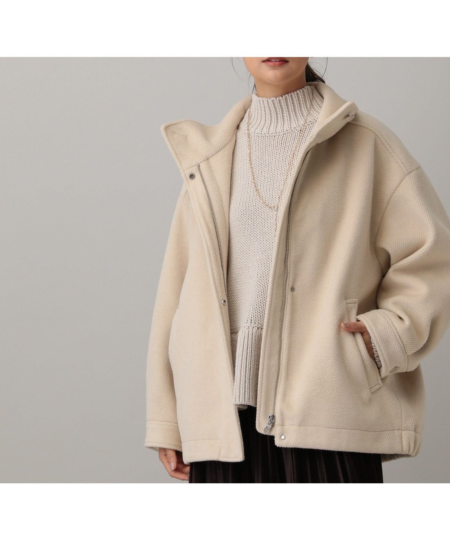 【グローバルワーク/GLOBAL WORK】のMATINEE LINE/ウーリーツイルスタンドブルゾン/603321 インテリア・キッズ・メンズ・レディースファッション・服の通販 founy(ファニー) 　ファッション　Fashion　レディースファッション　Fashion for Women　アウター　Coat / Outerwear Collection　ブルゾンジャケット・スポーティアウター　Blouson Jackets　おすすめ　Recommended / Our Picks　スタンド　Stand Collar, Upright Stand　ドット　Polka Dot, Dot Pattern　ブルゾン　Blouson, Bomber Jacket　ワイド　Wide, Wide Fit　冬　Winter / This Winter　アイボリー08|ID: prp329100004796430 ipo3291000000034799018