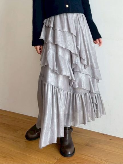 【リリーブラウン/Lily Brown】のブライトシアーラッフルスカート インテリア・キッズ・メンズ・レディースファッション・服の通販 founy(ファニー) 　ファッション　Fashion　レディースファッション　Fashion for Women　スカート　Skirts　アシンメトリー　Asymmetrical Style　スマート　Smart, Elegant　ドレープ　Drape, Draping Fabric　ホリデーシーズン　Holiday Season　ラッフル　Ruffle, Frill　リラックス　Relax, Relaxed Fit　エレガント 上品　Elegant　人気　Popular, Best Seller　冬　Winter / This Winter　GRY[006]|ID: prp329100004796457 ipo3291000000034881779