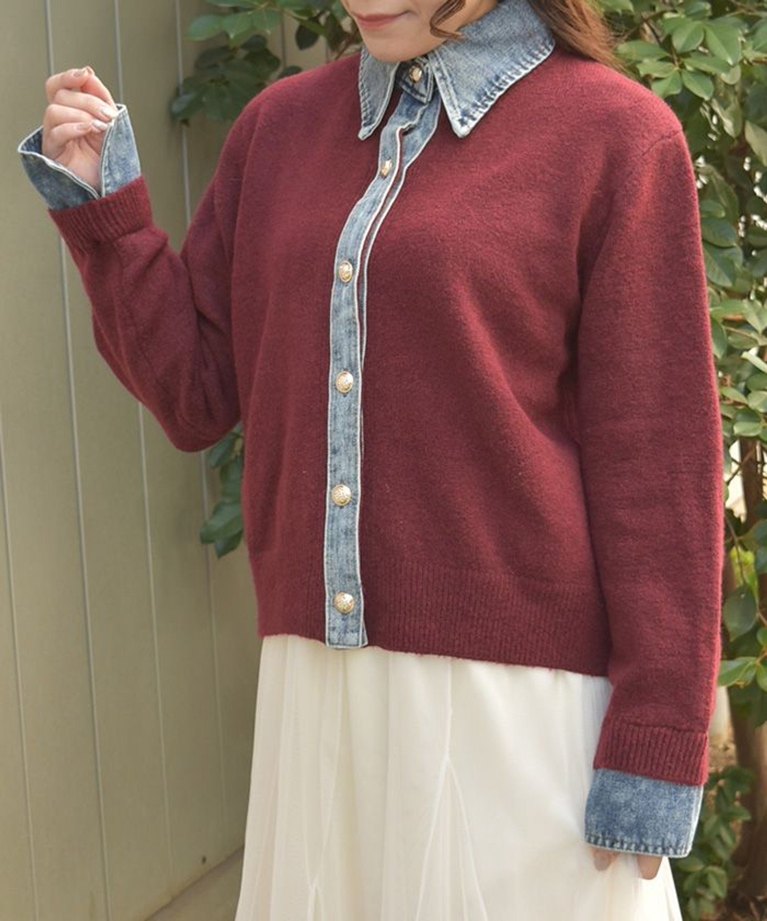 【アクシーズファム/axes femme】のデニム切替ニット インテリア・キッズ・メンズ・レディースファッション・服の通販 founy(ファニー) 　ファッション　Fashion　レディースファッション　Fashion for Women　トップス・カットソー　Cut & Sew Tops　ニット　Knit Tops & Sweaters　おすすめ　Recommended / Our Picks　デニム　Denim, Jeans Material　トレンド　Trend, Trending Now　ドッキング　Docking, Mixed Material　プリーツ　Pleats, Pleated　ボトム　Bottoms, Lower Wear　ミックス　Mix, Mixed Style　切替　Switching, Contrast Panel　A/W・秋冬　Autumn/Winter　ワイン|ID: prp329100004796468 ipo3291000000035182429