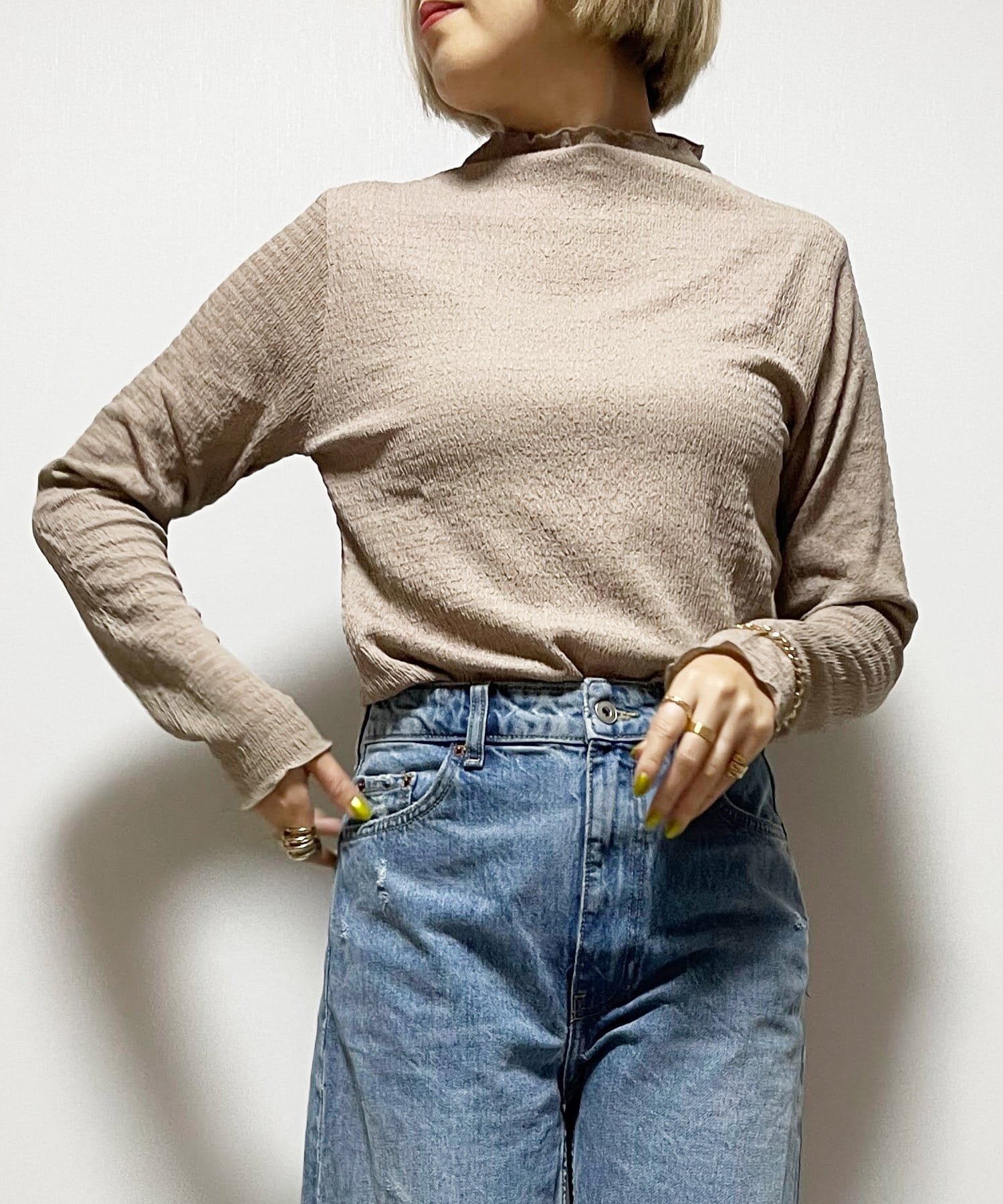 【リラクロ/relaclo】のmitis/カットシャーリングボトルネックロンT インテリア・キッズ・メンズ・レディースファッション・服の通販 founy(ファニー) ファッション Fashion レディースファッション Fashion for Women トップス・カットソー Cut & Sew Tops ロングTシャツ・Tシャツ Longline T-Shirts & Tees インナー Innerwear ベスト Vest, Waistcoat ベーシック Basic, Essential ボトルネック Bottle Neck, Mock Neck 定番 Standard, Basic Item グレージュ|ID: prp329100004796537 ipo3291000000034799855