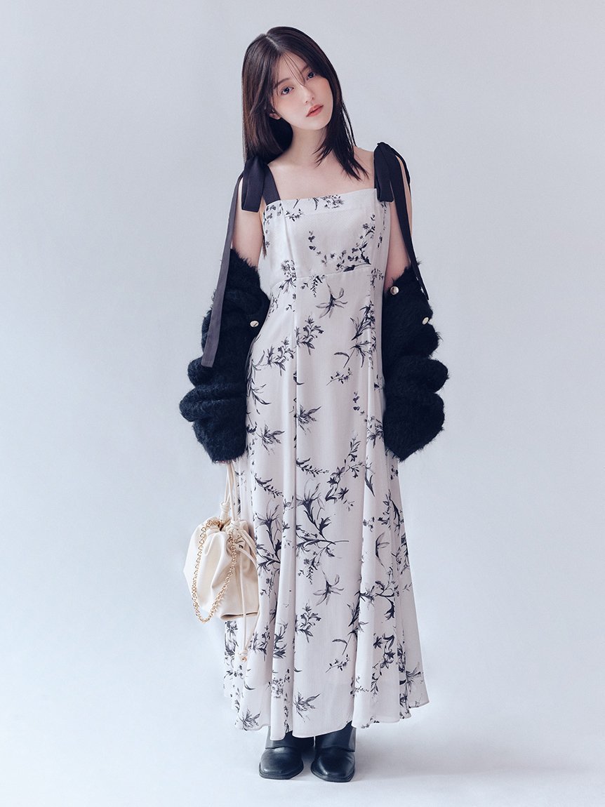 【フレイ アイディー/FRAY I.D】の【限定カラー・00サイズ】リボンディテールフローラルワンピース インテリア・キッズ・メンズ・レディースファッション・服の通販 founy(ファニー) 　ファッション　Fashion　レディースファッション　Fashion for Women　ワンピース　Dresses　秋　Autumn　コレクション　Collection, Seasonal Line　サテン　Satin, Glossy Fabric　シンプル　Simple, Minimal　スマート　Smart, Elegant　ドット　Polka Dot, Dot Pattern　ビッグ　Big, Oversized　フレア　Flare, Flared　リボン　Ribbon, Bow　エレガント 上品　Elegant　LBEG[035]|ID: prp329100004796557 ipo3291000000034882950