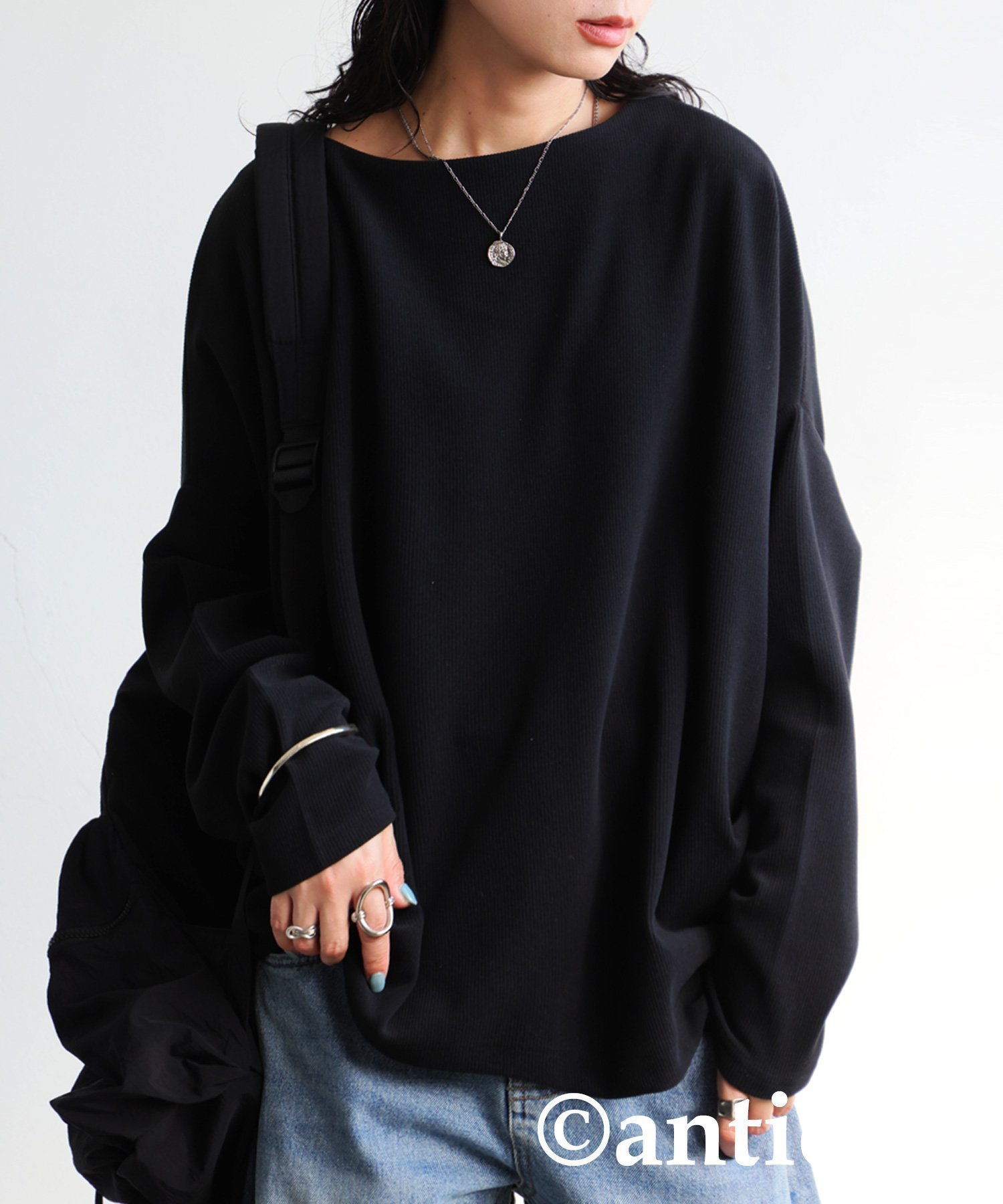 【アンティカ/antiqua】のantiqua アンティカ トップス 起毛 リブ 長袖 AY-00081 インテリア・キッズ・メンズ・レディースファッション・服の通販 founy(ファニー) 　ファッション　Fashion　レディースファッション　Fashion for Women　トップス・カットソー　Cut & Sew Tops　セットアップ　Set-Up, Coordinated Outfit　長袖　Long Sleeve, Full Sleeve　バランス　Balance, Style Balance　パープル　Purple, Violet　無地　Plain, Solid Color　リラックス　Relax, Relaxed Fit　A/W・秋冬　Autumn/Winter　04 ブラック/ボートネック|ID: prp329100004796564 ipo3291000000035140941