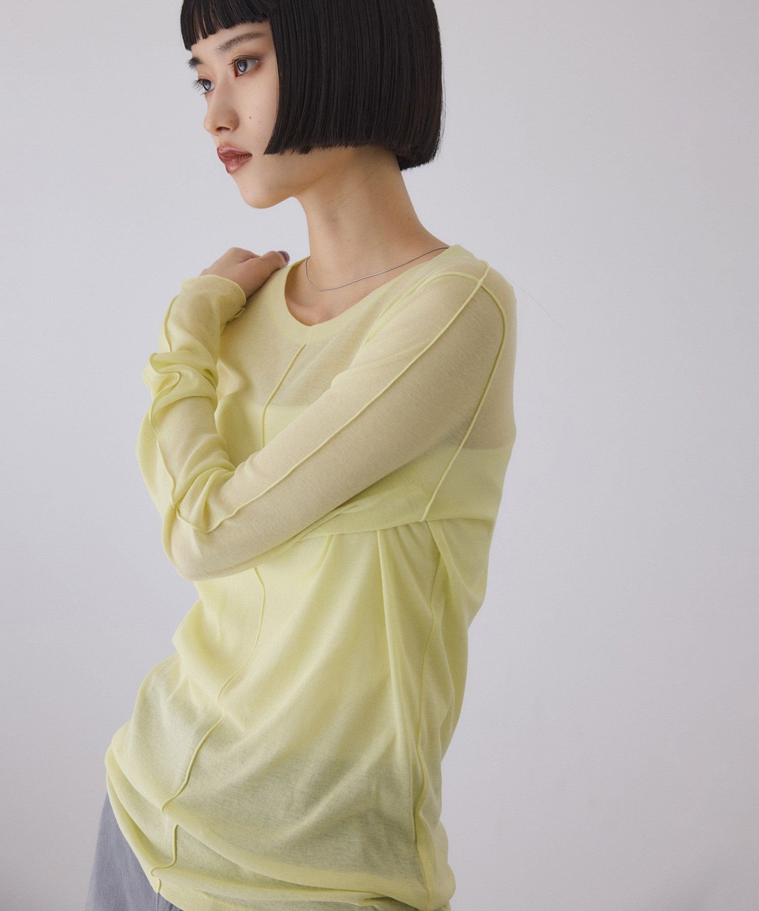 【アダム エ ロペ/ADAM ET ROPE'】のシアーフライスロンT 人気、トレンドファッション・服の通販 founy(ファニー) 　ファッション　Fashion　レディースファッション　Fashion for Women　トップス・カットソー　Cut & Sew Tops　ロングTシャツ・Tシャツ　Longline T-Shirts & Tees　2025年　2025　2025-2026秋冬・A/W　Autumn/Winter 2025–26 AW25–26　おすすめ　Recommended / Our Picks　イエロー　Yellow　カーディガン　Cardigan, Knitwear　シアー　Sheer, See-Through　シンプル　Simple, Minimal　 other-1|ID: prp329100004796574 ipo3291000000034800151