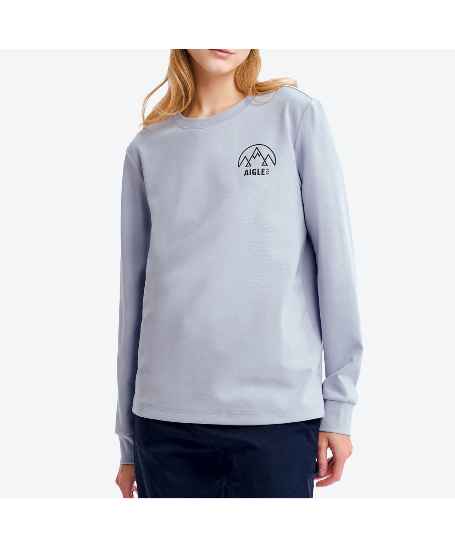 【エーグル/AIGLE】のUVカット ワンポイントロゴ ロングスリーブ 長袖リブTシャツ インテリア・キッズ・メンズ・レディースファッション・服の通販 founy(ファニー) 　ファッション　Fashion　レディースファッション　Fashion for Women　トップス・カットソー　Cut & Sew Tops　シャツ・ブラウス・オフィスカジュアル　Elegant Blouses & Button-Ups　ロングTシャツ・Tシャツ　Longline T-Shirts & Tees　アウトドア　Outdoor Clothing　スリーブ　Sleeve, Long Sleeve / Short Sleeve　プリント　Print, Printed Pattern　ロング　Long, Long-Length　ワンポイント　One Point, Statement Accent　長袖　Long Sleeve, Full Sleeve　ブルー|ID: prp329100004796597 ipo3291000000035100644