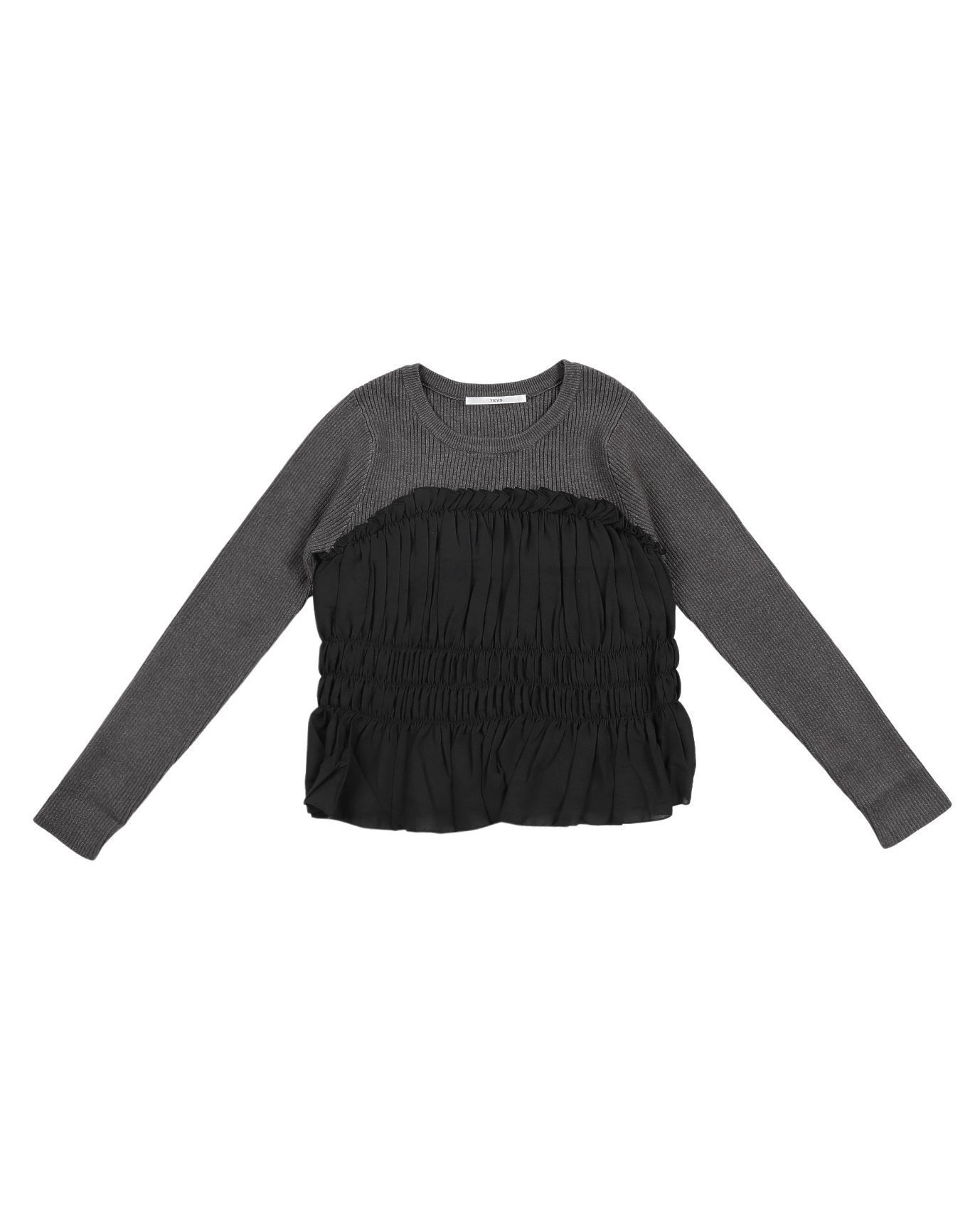 【イーブス/YEVS】のクールジョーゼットシャーリングドッキングプルオーバー インテリア・キッズ・メンズ・レディースファッション・服の通販 founy(ファニー) 　ファッション　Fashion　レディースファッション　Fashion for Women　トップス・カットソー　Cut & Sew Tops　カジュアルプルオーバー・ニットトップス　Pullovers & Knit Tops / Casual Pullovers　アクセサリー　Fashion Accessories　インナー　Innerwear　カーディガン　Cardigan, Knitwear　クール　Cool, Chic　シアー　Sheer, See-Through　シャーリング　Shirring, Ruched　シンプル　Simple, Minimal　ジャケット　Jacket, Outerwear　スニーカー　Sneakers, Trainers　スラックス　Slacks, Dress Pants　タイトスカート　Pencil Skirt, Tight Skirt　デニム　Denim, Jeans Material　ドッキング　Docking, Mixed Material　ビスチェ　Bustier, Corset Top　ロング　Long, Long-Length　ワイド　Wide, Wide Fit　おすすめ　Recommended / Our Picks　エレガント 上品　Elegant　チャコール|ID: prp329100004796622 ipo3291000000035082920