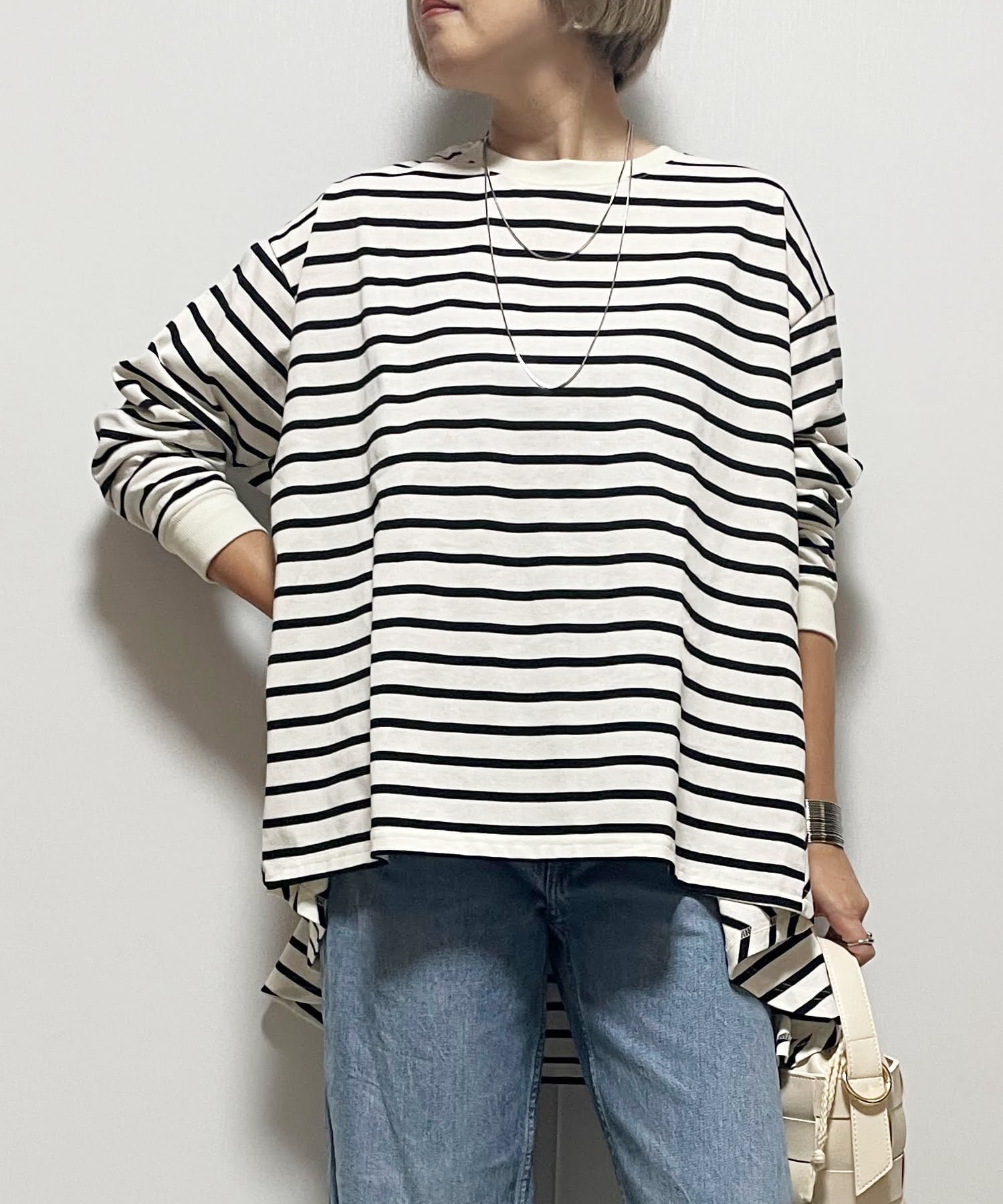 【リラクロ/relaclo】のmitis/OE天竺バックフレアロンT インテリア・キッズ・メンズ・レディースファッション・服の通販 founy(ファニー) ファッション Fashion レディースファッション Fashion for Women トップス・カットソー Cut & Sew Tops ロングTシャツ・Tシャツ Longline T-Shirts & Tees バッグ Bags デニム Denim, Jeans Material フェミニン Feminine, Girly アイボリー×ブラック|ID: prp329100004796677 ipo3291000000034801403