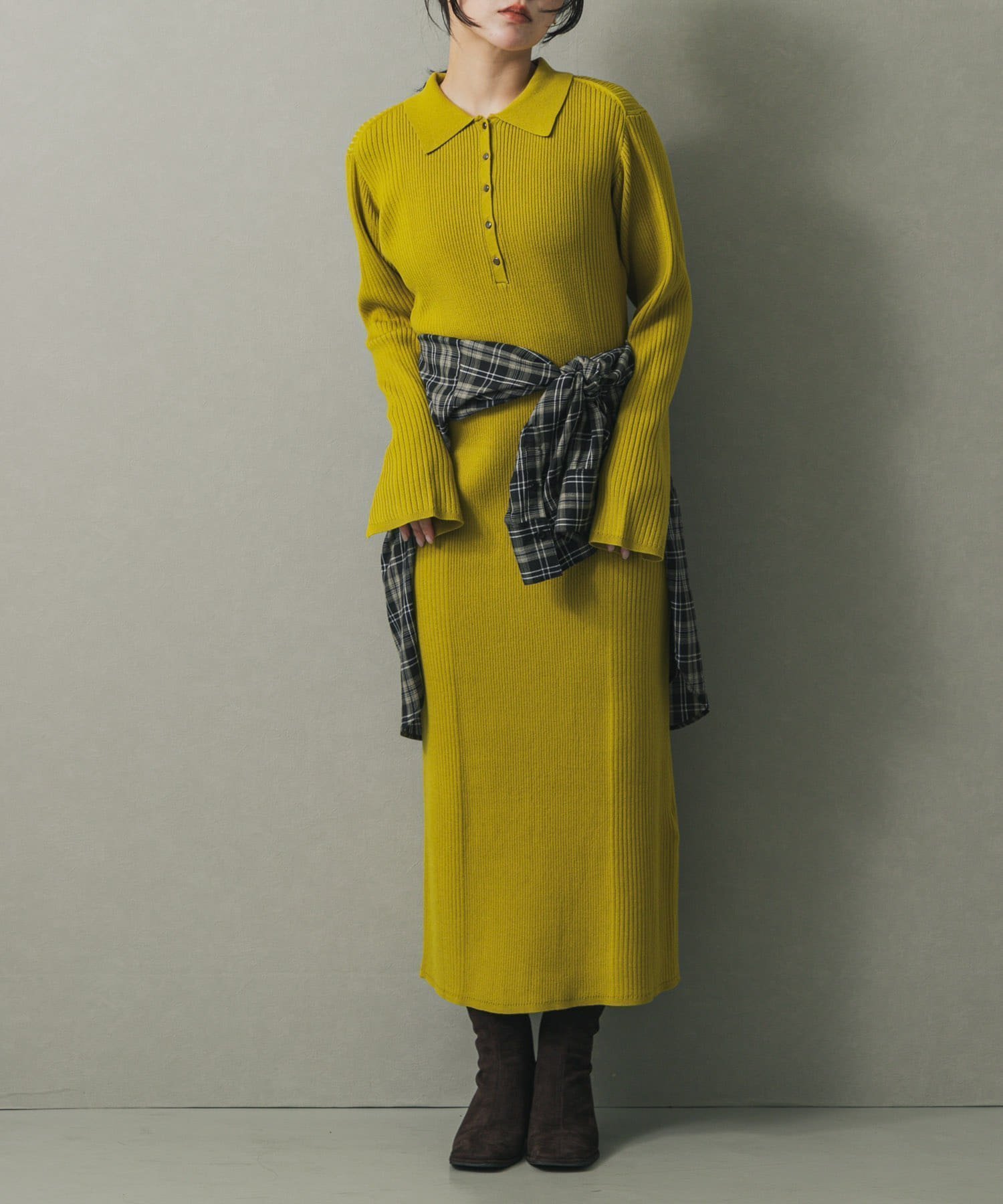 【センスオブプレイス/SENSE OF PLACE by URBAN RESEARCH】のエリツキリブニットワンピース インテリア・キッズ・メンズ・レディースファッション・服の通販 founy(ファニー) ファッション Fashion レディースファッション Fashion for Women ワンピース Dresses ニットワンピース Knit Dresses 2025年 2025 2025-2026秋冬・A/W Autumn/Winter 2025–26 AW25–26 冬 Winter / This Winter リラックス Relax, Relaxed Fit エレガント 上品 Elegant A/W・秋冬 Autumn/Winter YELLOW|ID: prp329100004796774 ipo3291000000034802582
