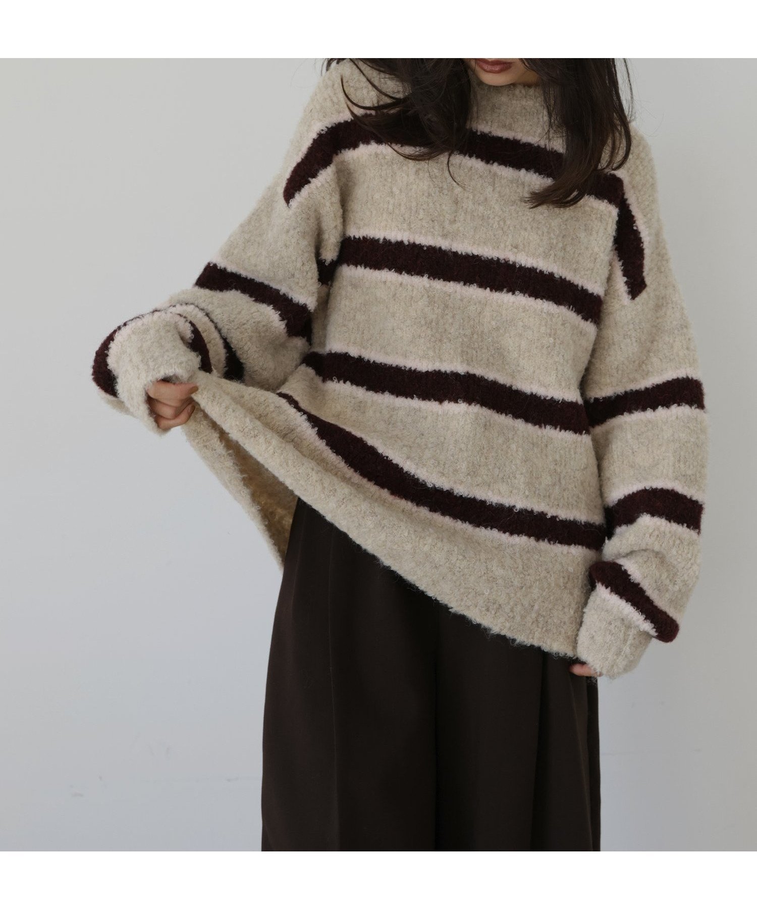 【ヘラム/hellam】のブークレボーダーニットプルオーバー インテリア・キッズ・メンズ・レディースファッション・服の通販 founy(ファニー) 　ファッション　Fashion　レディースファッション　Fashion for Women　トップス・カットソー　Cut & Sew Tops　ニット　Knit Tops & Sweaters　カジュアルプルオーバー・ニットトップス　Pullovers & Knit Tops / Casual Pullovers　ボーダー　Border, Stripe　ベージュ|ID: prp329100004796776 ipo3291000000034802592