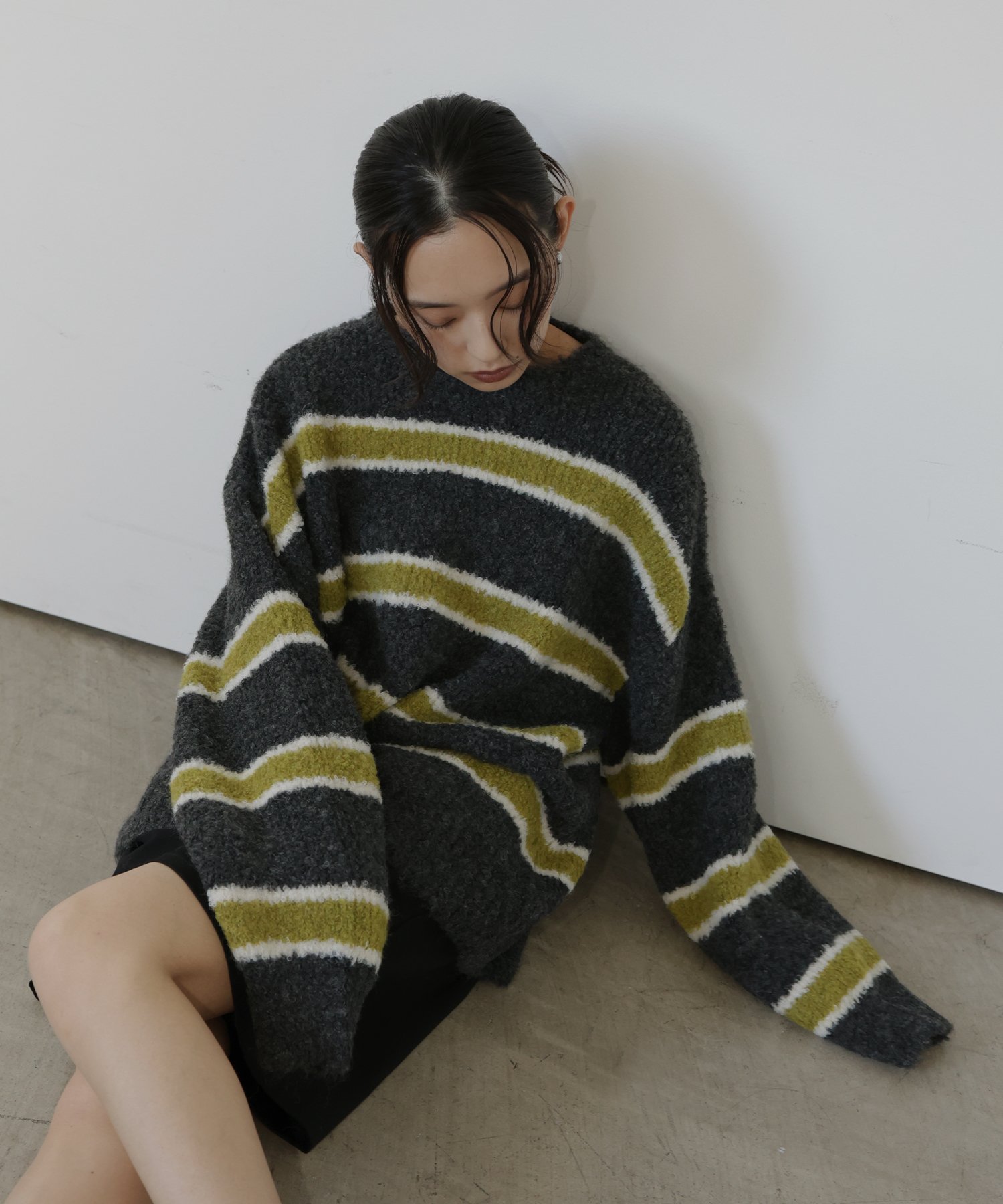 【ヘラム/hellam】のブークレボーダーニットプルオーバー インテリア・キッズ・メンズ・レディースファッション・服の通販 founy(ファニー) 　ファッション　Fashion　レディースファッション　Fashion for Women　トップス・カットソー　Cut & Sew Tops　ニット　Knit Tops & Sweaters　カジュアルプルオーバー・ニットトップス　Pullovers & Knit Tops / Casual Pullovers　ボーダー　Border, Stripe　チャコール|ID: prp329100004796776 ipo3291000000034802595