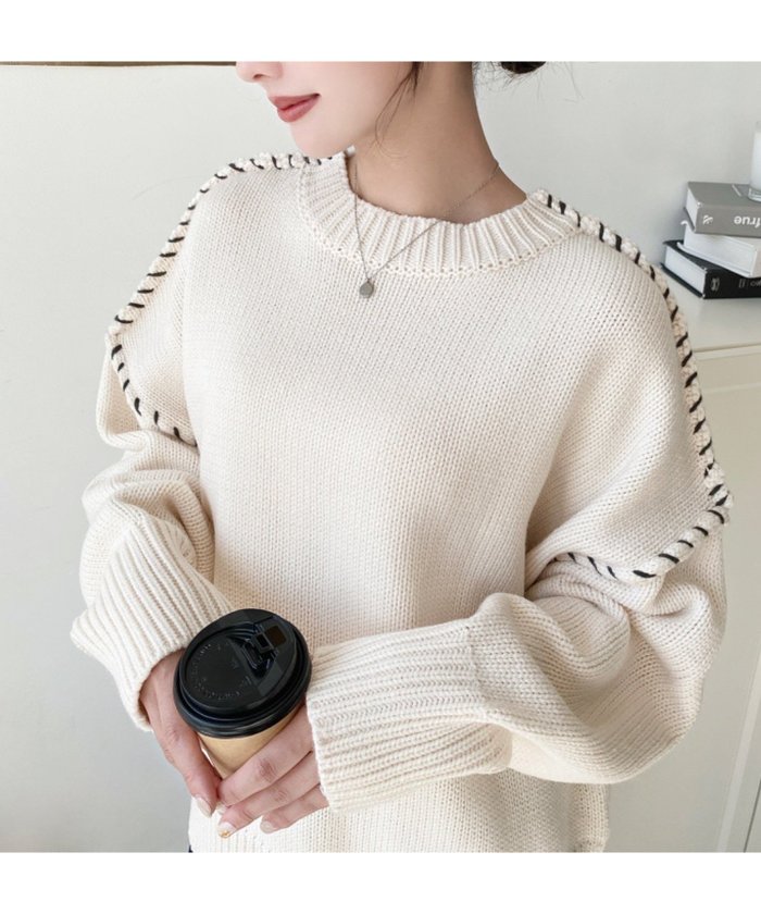 【モーメントプラス/moment+ / MEN】の配色ハンドステッチニットプルオーバー インテリア・キッズ・メンズ・レディースファッション・服の通販 founy(ファニー) https://founy.com/ ファッション Fashion メンズファッション Fashion for Men トップス・カットソー Cut & Sew Tops ニット・セーター / 定番トップス Knit Tops & Sweaters カットソー Cut and Sewn Top ショルダー Shoulder, Shoulder Strap シンプル Simple, Minimal デニム Denim, Jeans Material トレンド Trend, Trending Now ドロップ Drop Shoulder, Dropped Style ハンド Hand, Handmade バランス Balance, Style Balance ベーシック Basic, Essential ボトム Bottoms, Lower Wear 無地 Plain, Solid Color ワイドリブ Wide Rib, Wide Ribbed Knit 再入荷 Restock / Back in Stock プチプライス・低価格 Affordable / Budget Price |ID: prp329100004797079 ipo3291000000034804858