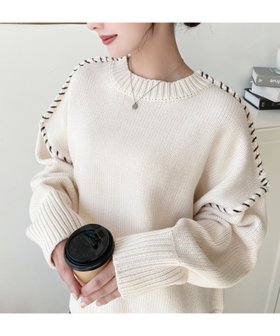 【モーメントプラス/moment+ / MEN】の配色ハンドステッチニットプルオーバー 人気、トレンドファッション・服の通販 founy(ファニー) ファッション Fashion メンズファッション Fashion for Men トップス・カットソー Cut & Sew Tops ニット・セーター / 定番トップス Knit Tops & Sweaters カットソー Cut and Sewn Top ショルダー Shoulder, Shoulder Strap シンプル Simple, Minimal デニム Denim, Jeans Material トレンド Trend, Trending Now ドロップ Drop Shoulder, Dropped Style ハンド Hand, Handmade バランス Balance, Style Balance ベーシック Basic, Essential ボトム Bottoms, Lower Wear 無地 Plain, Solid Color ワイドリブ Wide Rib, Wide Ribbed Knit 再入荷 Restock / Back in Stock プチプライス・低価格 Affordable / Budget Price |ID:prp329100004797079