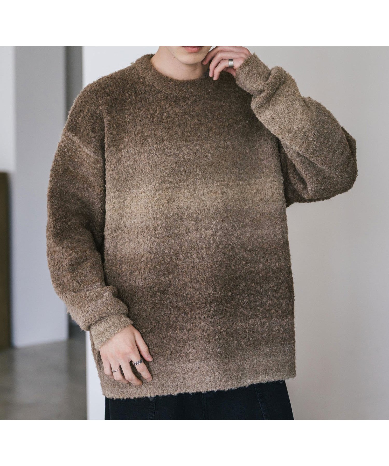 【ロッキーモンロー/Rocky Monroe】のブークレー段染めグラデーションボーダー柄オーバーサイズクルーニット インテリア・キッズ・メンズ・レディースファッション・服の通販 founy(ファニー) ファッション Fashion レディースファッション Fashion for Women トップス・カットソー Cut & Sew Tops ニット Knit Tops & Sweaters イエロー Yellow インナー Innerwear カットソー Cut and Sewn Top グラデーション Gradient, Ombre ハイネック High Neck, Mock Neck バランス Balance, Style Balance ボーダー Border, Stripe メンズ Men's, Menswear リラックス Relax, Relaxed Fit ワイド Wide, Wide Fit 再入荷 Restock / Back in Stock おすすめ Recommended / Our Picks エレガント 上品 Elegant 2025年 2025 2025-2026秋冬・A/W Autumn/Winter 2025–26 AW25–26 ブラウン|ID: prp329100004797081 ipo3291000000034894577