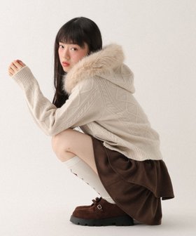 【ヘザー/Heather】のファーフードニット 人気、トレンドファッション・服の通販 founy(ファニー) ファッション Fashion レディースファッション Fashion for Women トップス・カットソー Cut & Sew Tops ニット Knit Tops & Sweaters ダブル Double, Double-Breasted チェック Check, Plaid, Tartan フロント Front, Front Design エレガント 上品 Elegant 冬 Winter / This Winter |ID:prp329100004797095