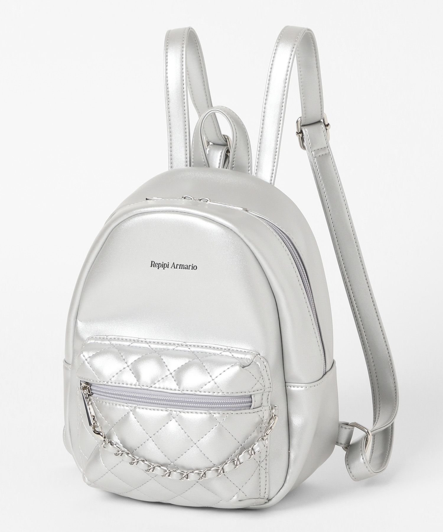 【レピピアルマリオ/repipi armario / KIDS】のチェーンキルトフェイクレザーミニリュック インテリア・キッズ・メンズ・レディースファッション・服の通販 founy(ファニー) 　ファッション　Fashion　キッズファッション　Fashion for Kids　キルティング　Quilted, Quilting　チェーン　Chain, Chain Strap　チャーム　Charm, Pendant　フェイクレザー　Faux Leather, PU Leather　ポケット　Pocket, Pocket Detail　ポーチ　Pouch, Small Case　リュック　Backpack, Rucksack　ワンポイント　One Point, Statement Accent　財布　Wallet, Purse　シルバー10|ID: prp329100004797184 ipo3291000000034972730