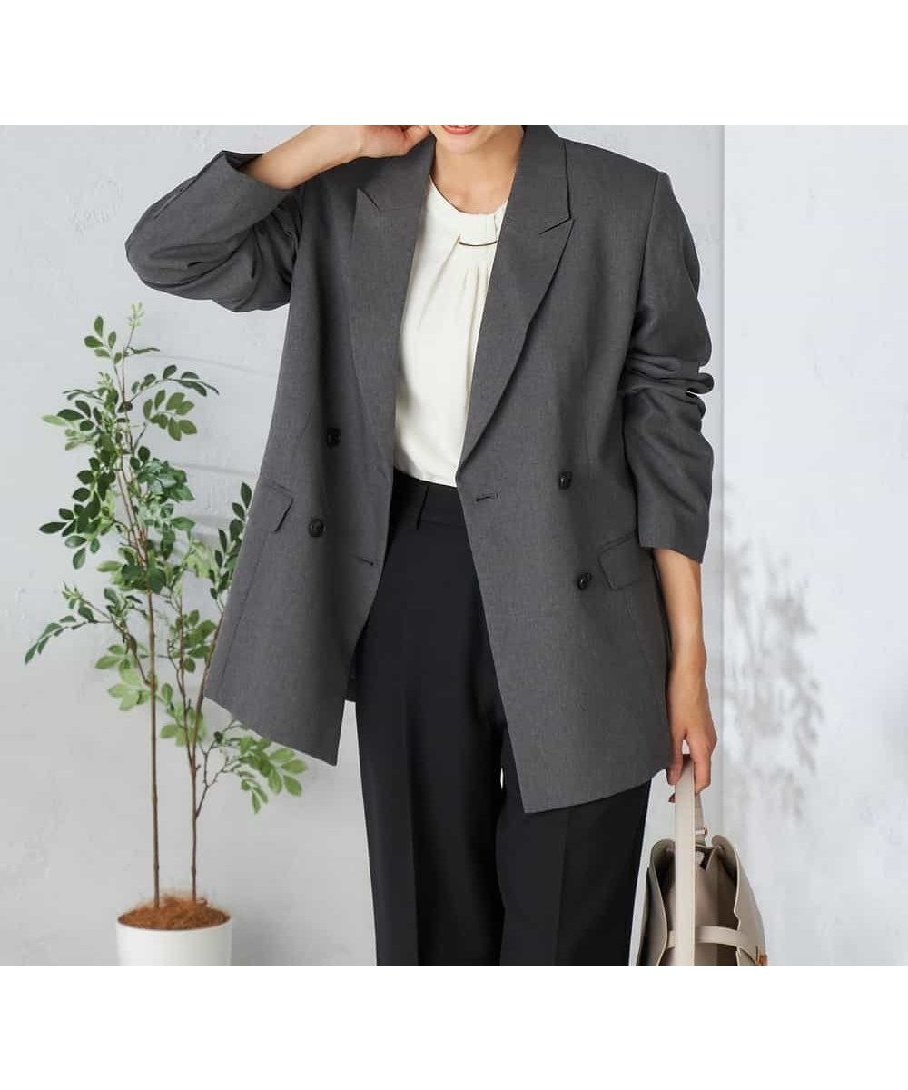 【アー ヴェー ヴェー/a.v.v】の【洗える/イージーケア/吸水速乾/ストレッチ】梳毛調ダブルブレストジャケット インテリア・キッズ・メンズ・レディースファッション・服の通販 founy(ファニー) 　ファッション　Fashion　レディースファッション　Fashion for Women　アウター　Coat / Outerwear Collection　レディースジャケット・軽アウター　Jackets　インナー　Innerwear　洗える　Machine Washable　クロップド　Cropped, Short Length　吸水　Absorbent, Quick-Dry　ジャケット　Jacket, Outerwear　ストレッチ　Stretch, Stretchy Fabric　ストレート　Straight, Straight Cut　スリット　Slit, Slit Detail　セットアップ　Set-Up, Coordinated Outfit　タイトスカート　Pencil Skirt, Tight Skirt　ダブル　Double, Double-Breasted　デニム　Denim, Jeans Material　パターン　Pattern, Design Print　フレア　Flare, Flared　ボトム　Bottoms, Lower Wear　ポケット　Pocket, Pocket Detail　楽ちん　Easy Fit, Comfortable　ワイド　Wide, Wide Fit　再入荷　Restock / Back in Stock　エレガント 上品　Elegant　ビジネス 仕事 通勤　Business / Work / Commuting　ダークグレー|ID: prp329100004797472 ipo3291000000034808012