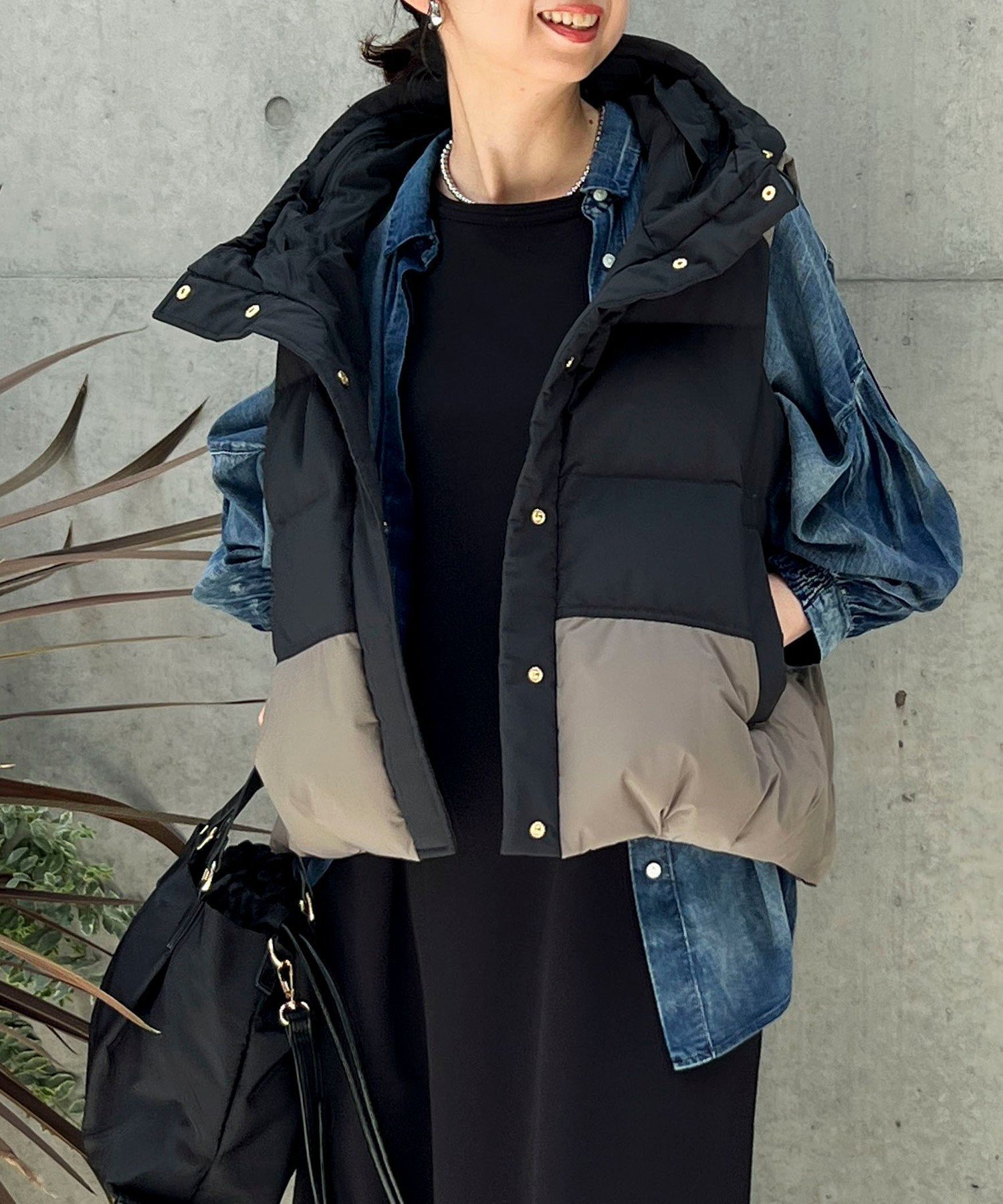 【ノーリーズ/NOLLEY'S】のエアリーフードピュアダウンベスト インテリア・キッズ・メンズ・レディースファッション・服の通販 founy(ファニー) 　ファッション　Fashion　レディースファッション　Fashion for Women　アウター　Coat / Outerwear Collection　トップス・カットソー　Cut & Sew Tops　ベスト&ジレ / 重ね着スタイル　Vests & Gilets　コンパクト　Compact, Small Size　シャーリング　Shirring, Ruched　スマート　Smart, Elegant　ダウン　Down, Puffer　チェック　Check, Plaid, Tartan　フィット　Fit, Slim Fit　フロント　Front, Front Design　ベスト　Vest, Waistcoat　ポケット　Pocket, Pocket Detail　防寒　Cold Protection, Winter-Ready　ループ　Loop, Loop Knit　おすすめ　Recommended / Our Picks　エレガント 上品　Elegant　ビジネス 仕事 通勤　Business / Work / Commuting　2025年　2025　2025-2026秋冬・A/W　Autumn/Winter 2025–26 AW25–26　ブラック系その他|ID: prp329100004797483 ipo3291000000035019224